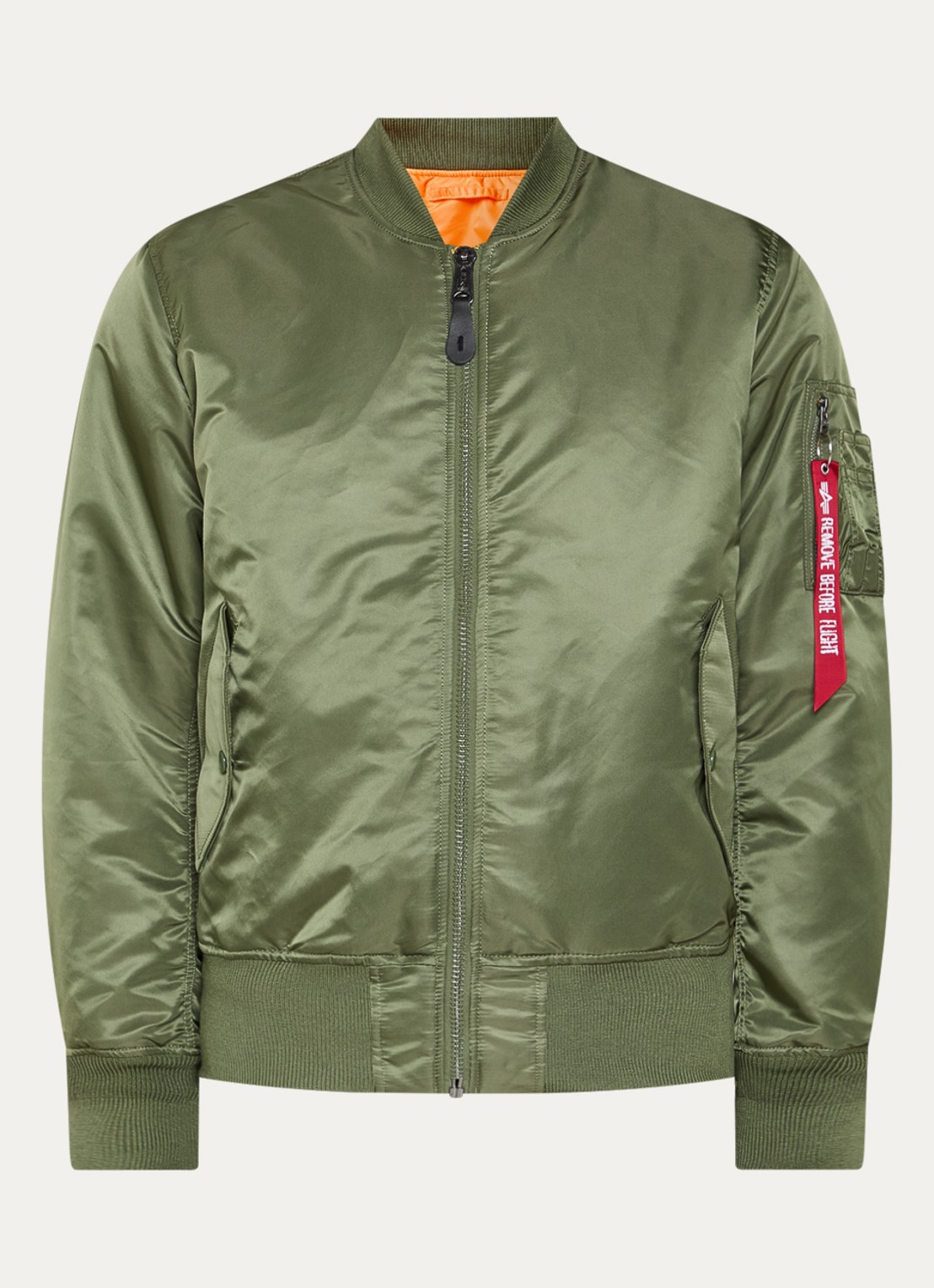 Alpha Industries MA-1 gewatteerd bomberjack met klepzakken - voorkant olijfgroen