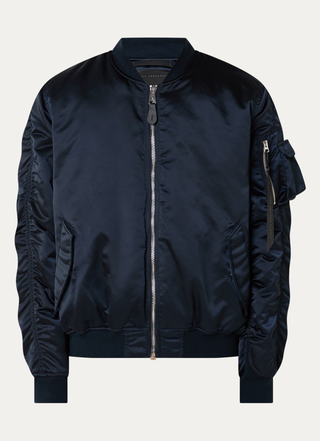 Alpha Industries MA-1 UV gewatteerd bomberjack met ruches - voorkant 3 donkerblauw