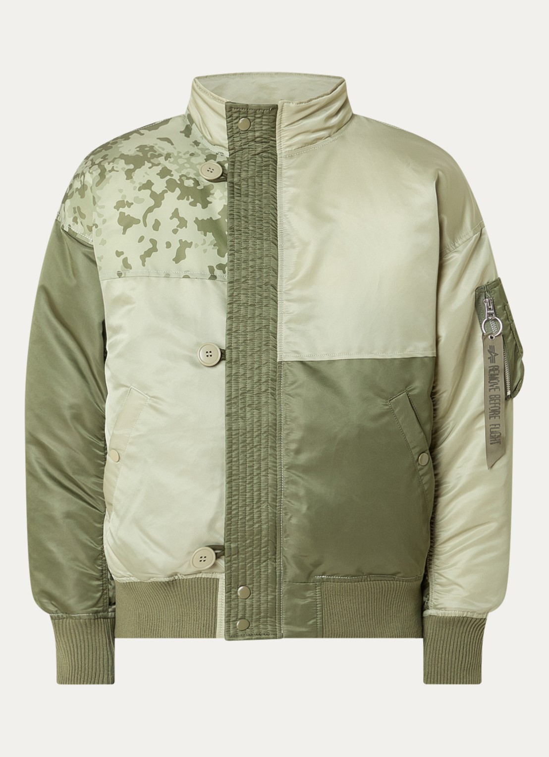 Alpha Industries N-2B gewatteerd bomberjack met opstaande kraag en print - voorkant 2 legergroen