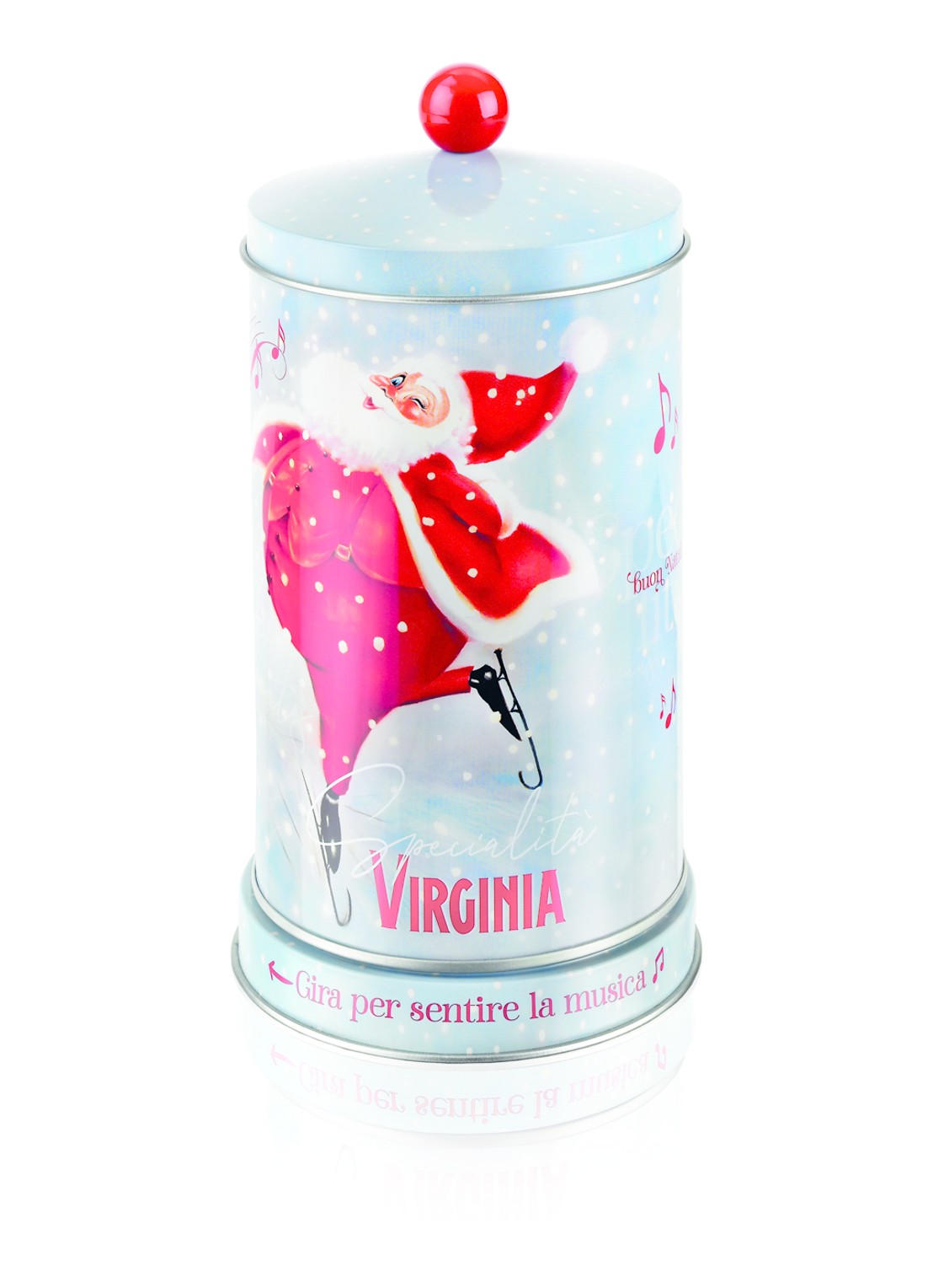 Amaretti Virginia Virginia Mini Panettone in muziekdoos 100 gram - voorkant lichtblauw