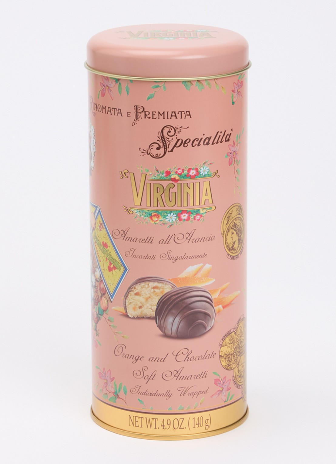Amaretti Virginia Virginia Sinaasappel en Chocola Amaretti koekjes in blik 140 gram - voorkant 2 undefined