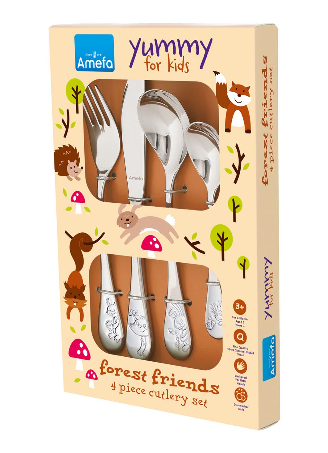 Amefa Forest Friends kinderbestek 4-delig  - detail zilver