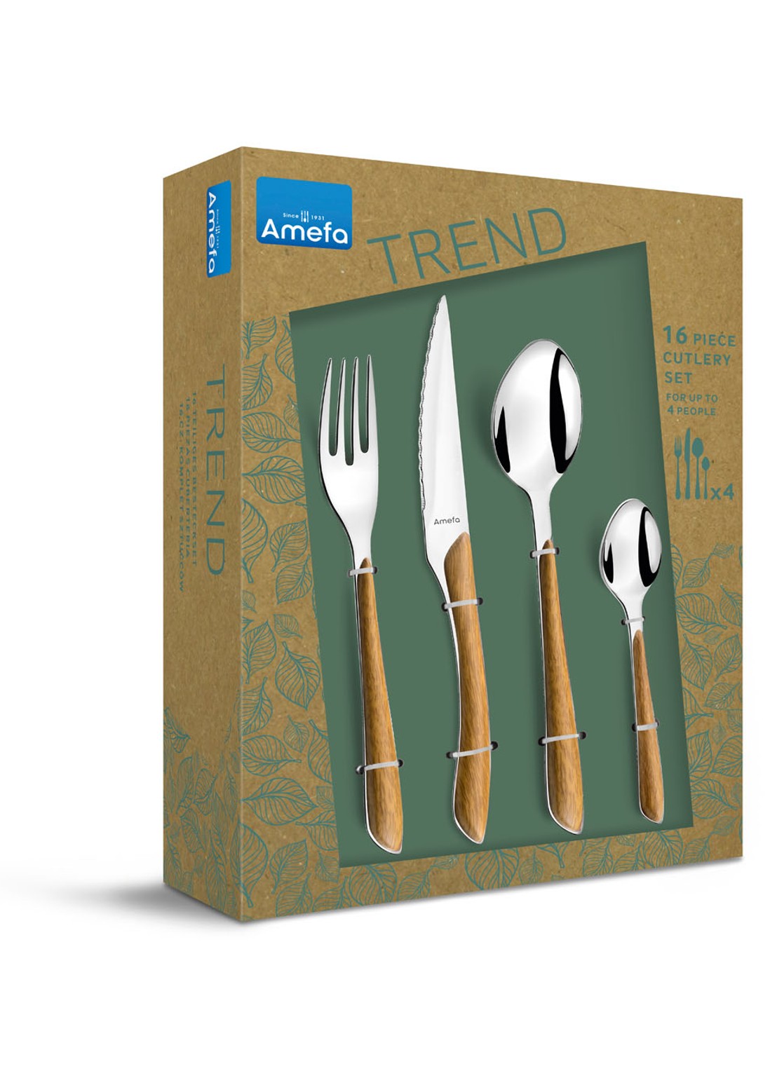 Amefa Trend Nature bestekset 16-delig - detail lichtbruin