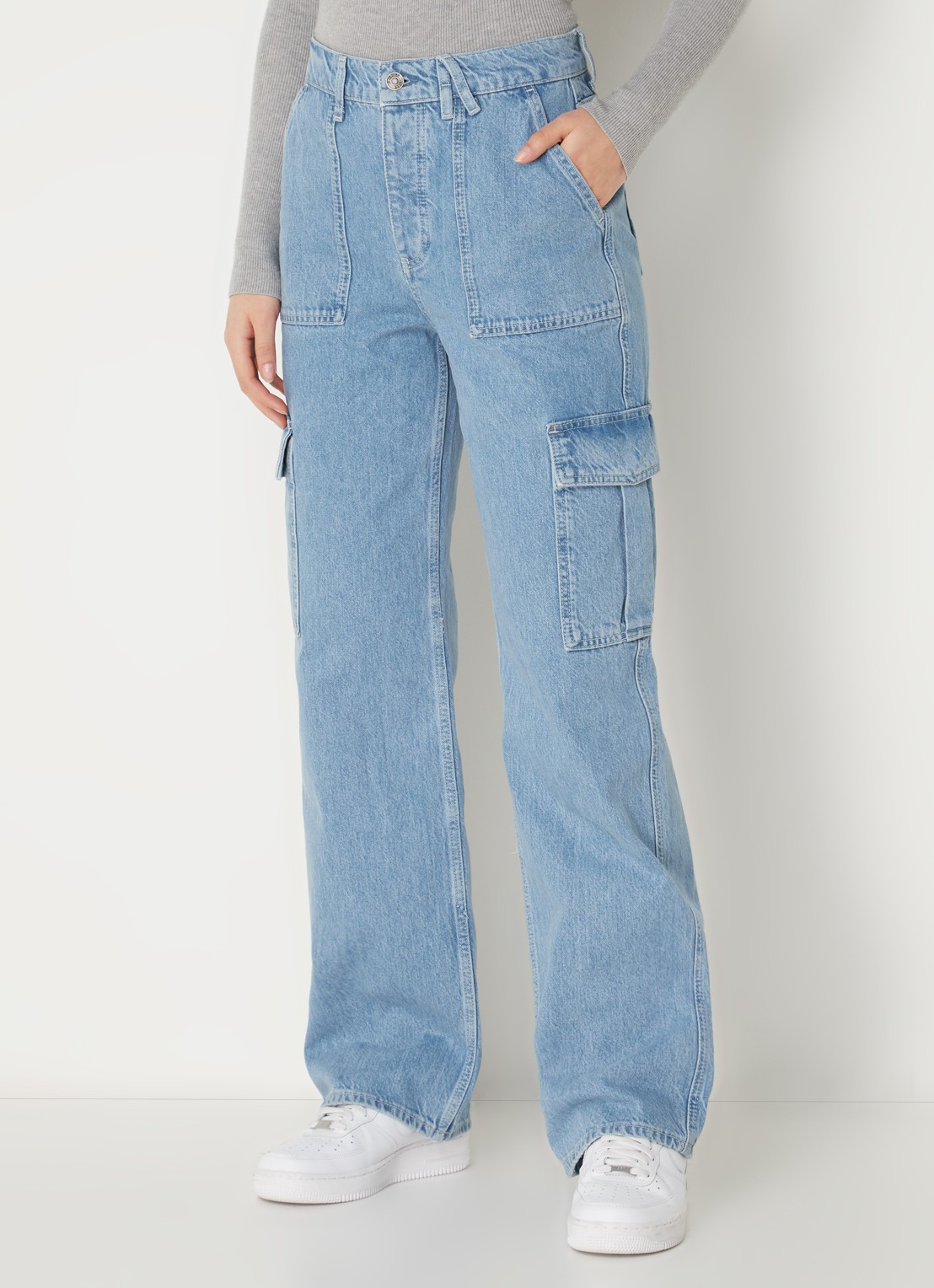 America Today Baltimore high waist straight fit cargobroek van denim - detail 2 indigo