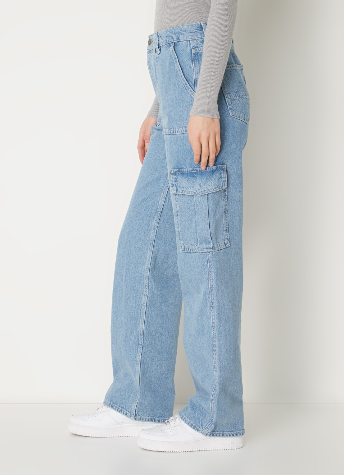 America Today Baltimore high waist straight fit cargobroek van denim - detail 3 indigo