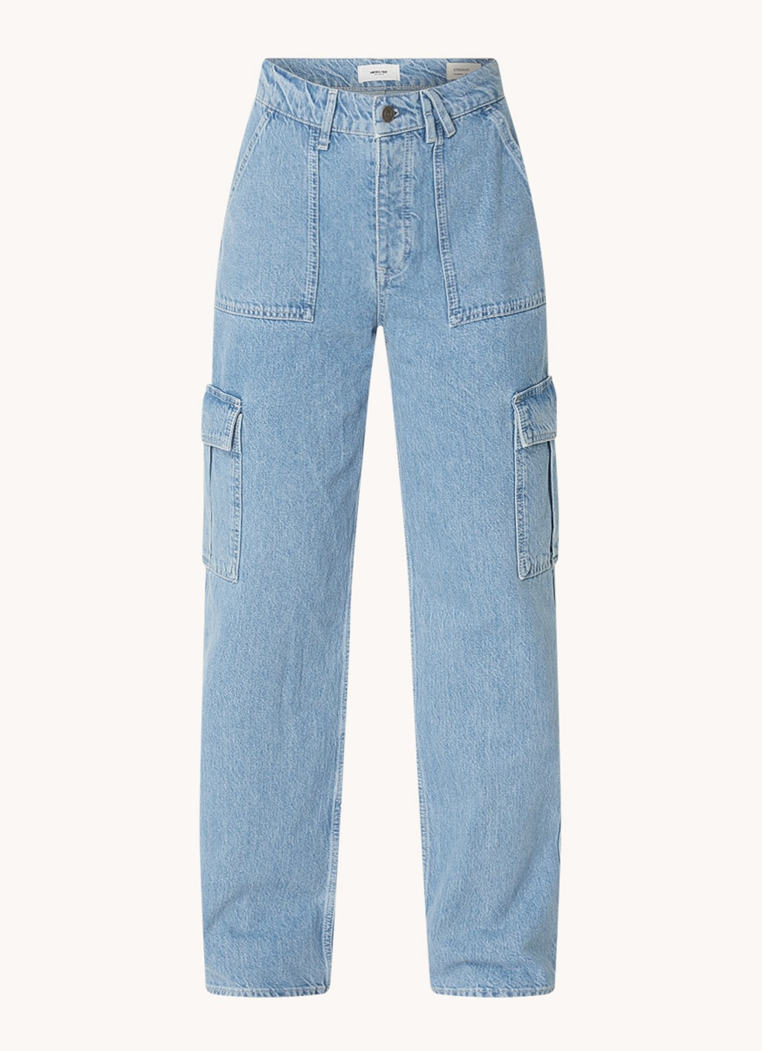 America Today Baltimore high waist straight fit cargobroek van denim - voorkant 4 indigo