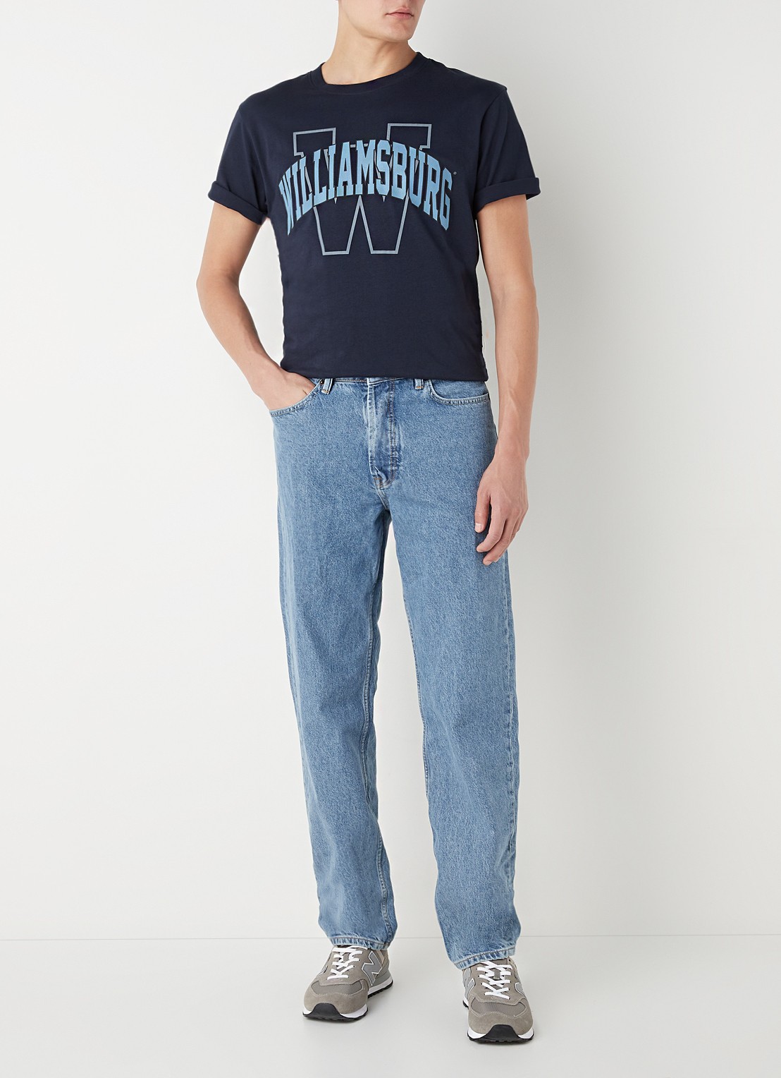 America Today Dallas loose fit jeans met gekleurde wassing - voorkant 4 indigo