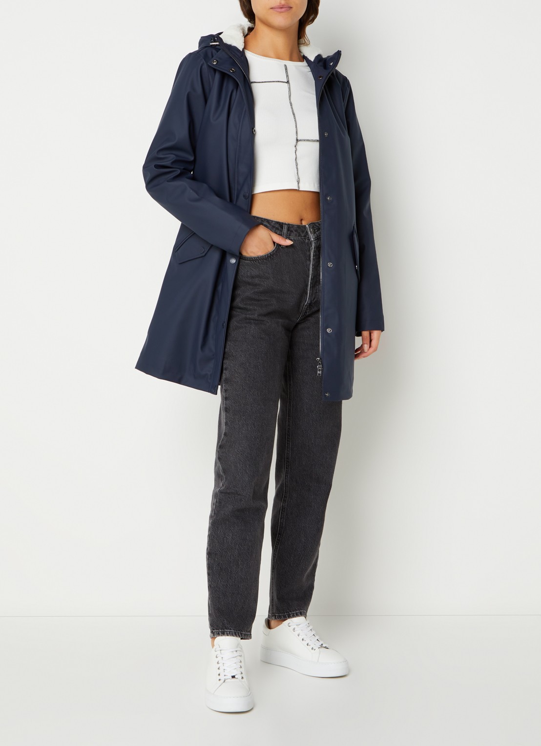 America Today Janice regenjas met teddy voering  - voorkant 2 blauw