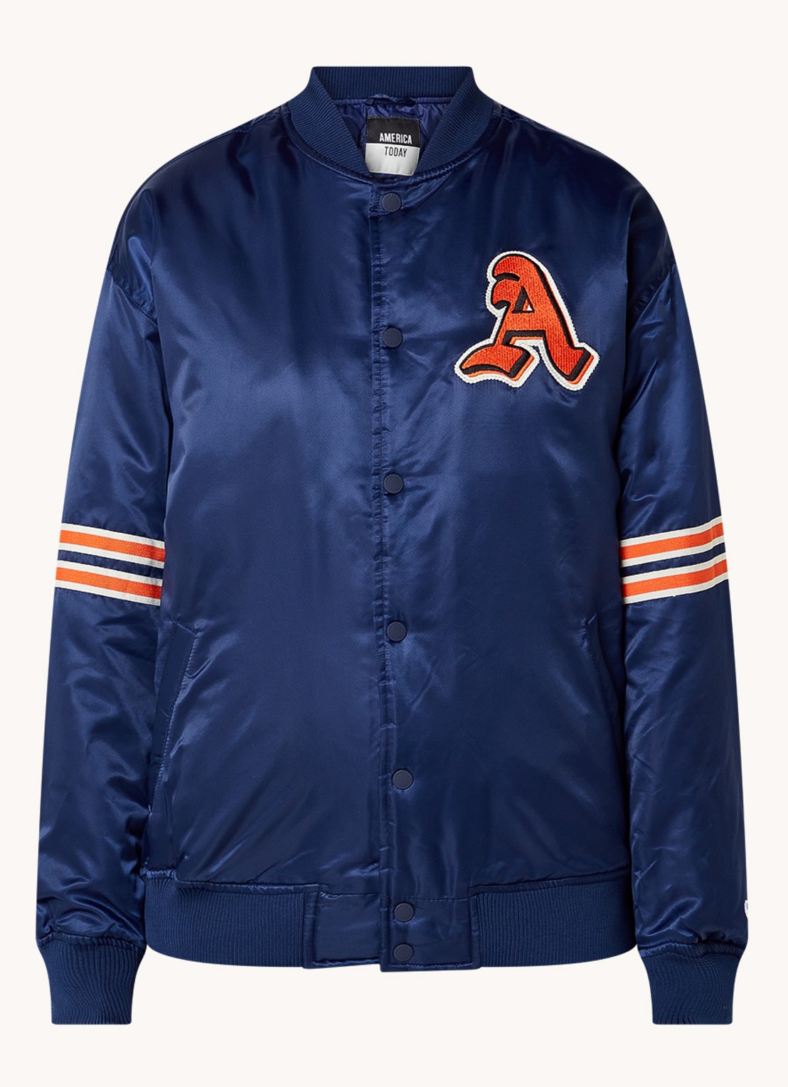 America Today Joel gewatteerd bomberjack met patch - voorkant blauw