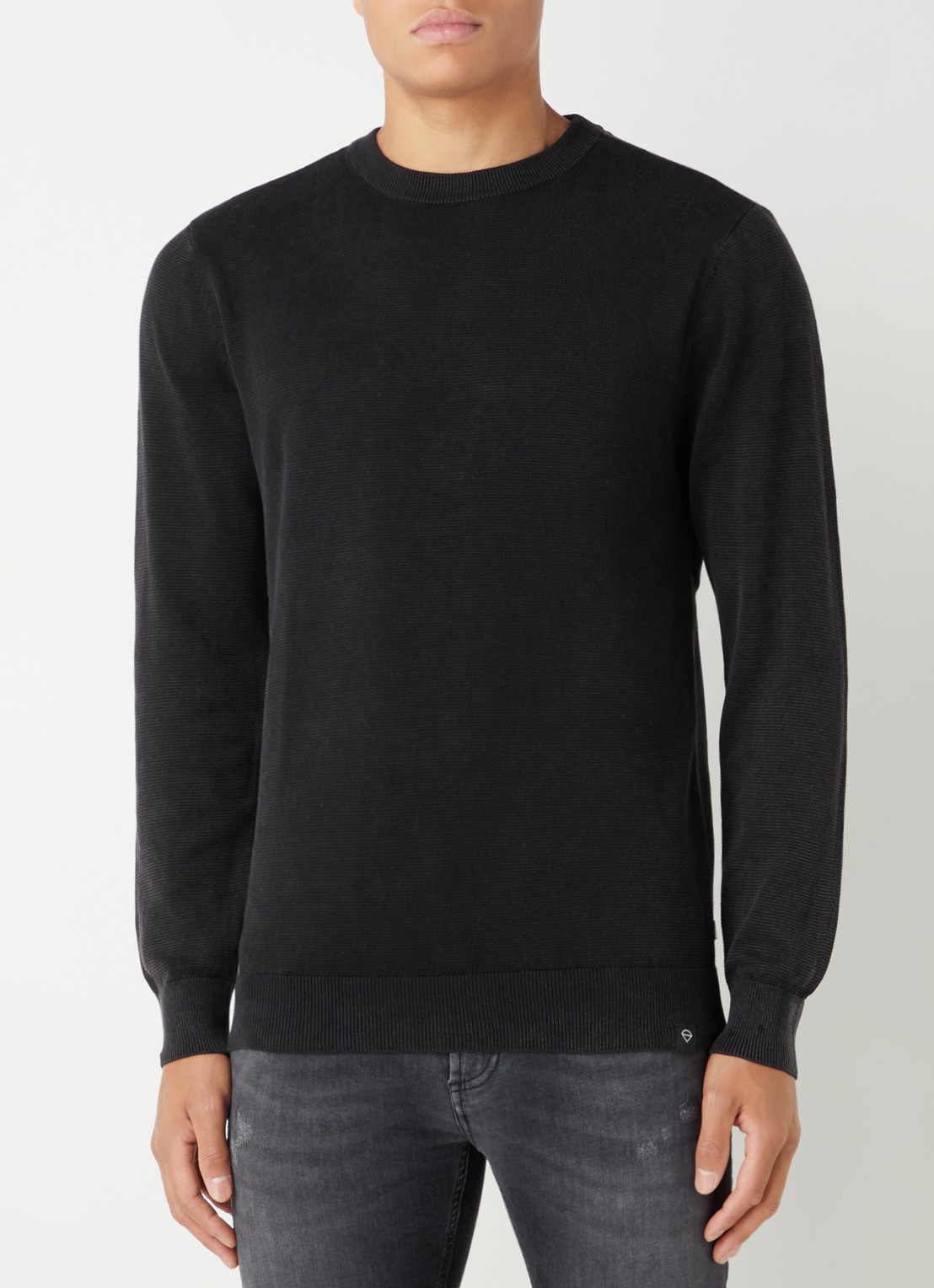 America Today Keith fijngebreide pullover met ronde hals - detail zwart