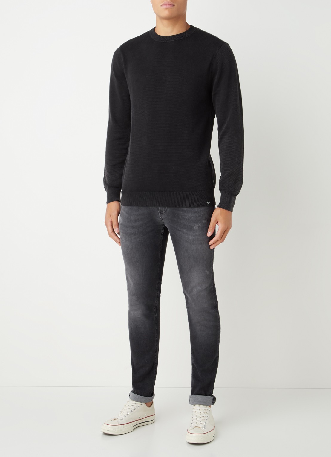 America Today Keith fijngebreide pullover met ronde hals - voorkant 4 zwart