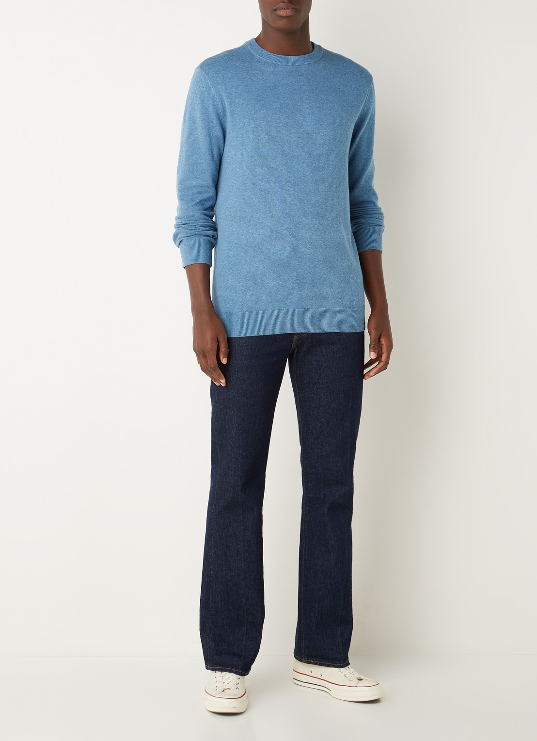 America Today Keith fijngebreide pullover met ronde hals - voorkant 2 blauw