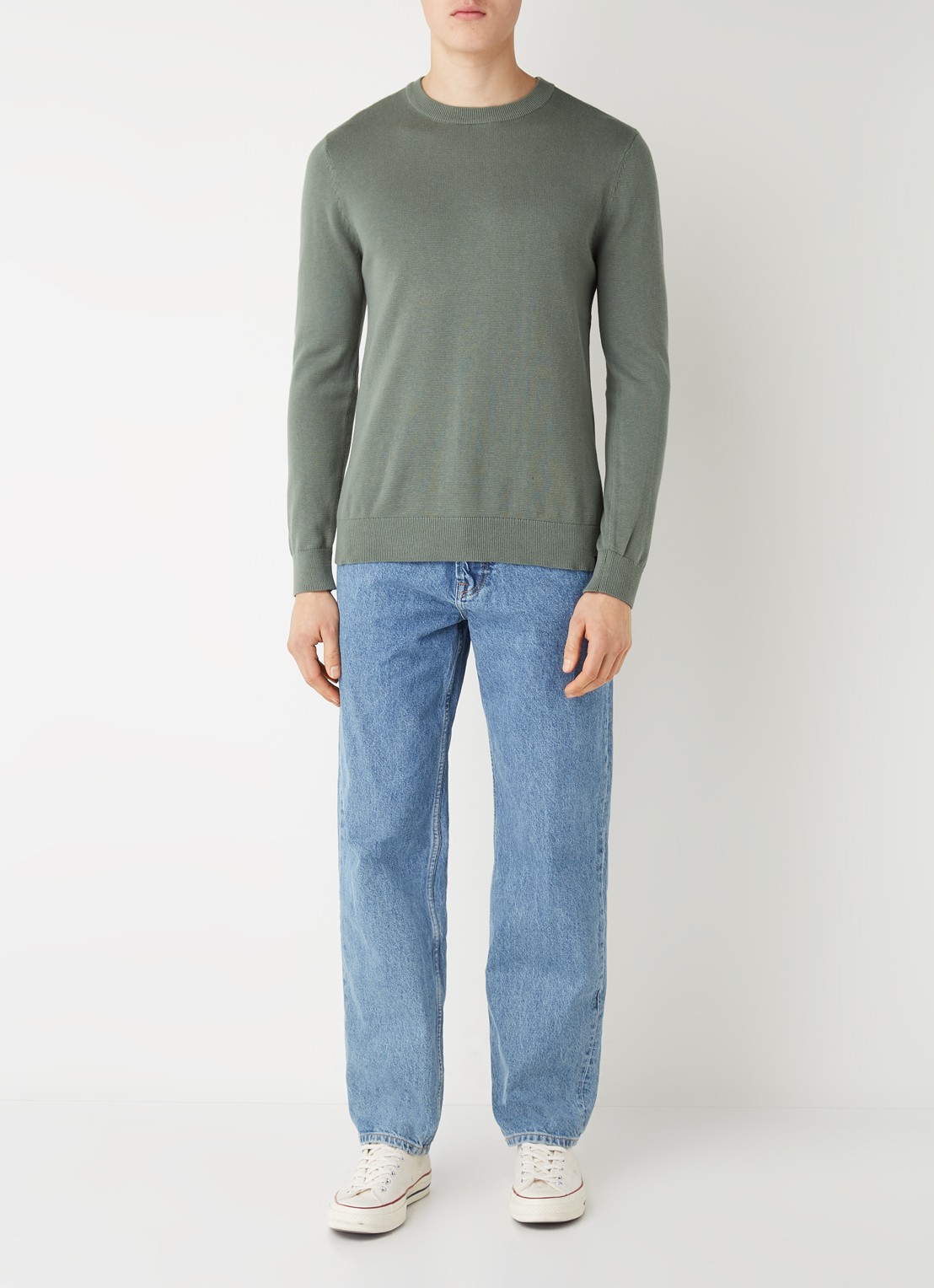 America Today Keith fijngebreide pullover met ronde hals - voorkant 3 groen