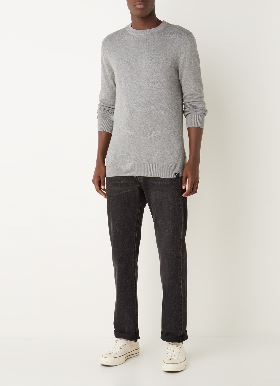 America Today Keith fijngebreide pullover met ronde hals - voorkant 3 middengrijs
