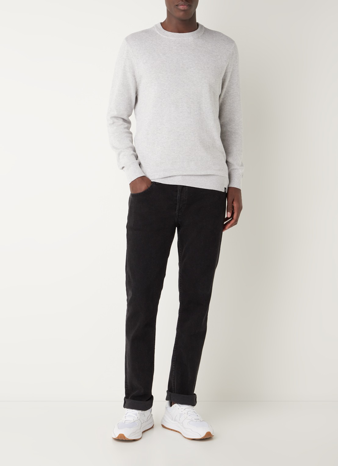 America Today Keith fijngebreide pullover met ronde hals - voorkant 2 grijsmele