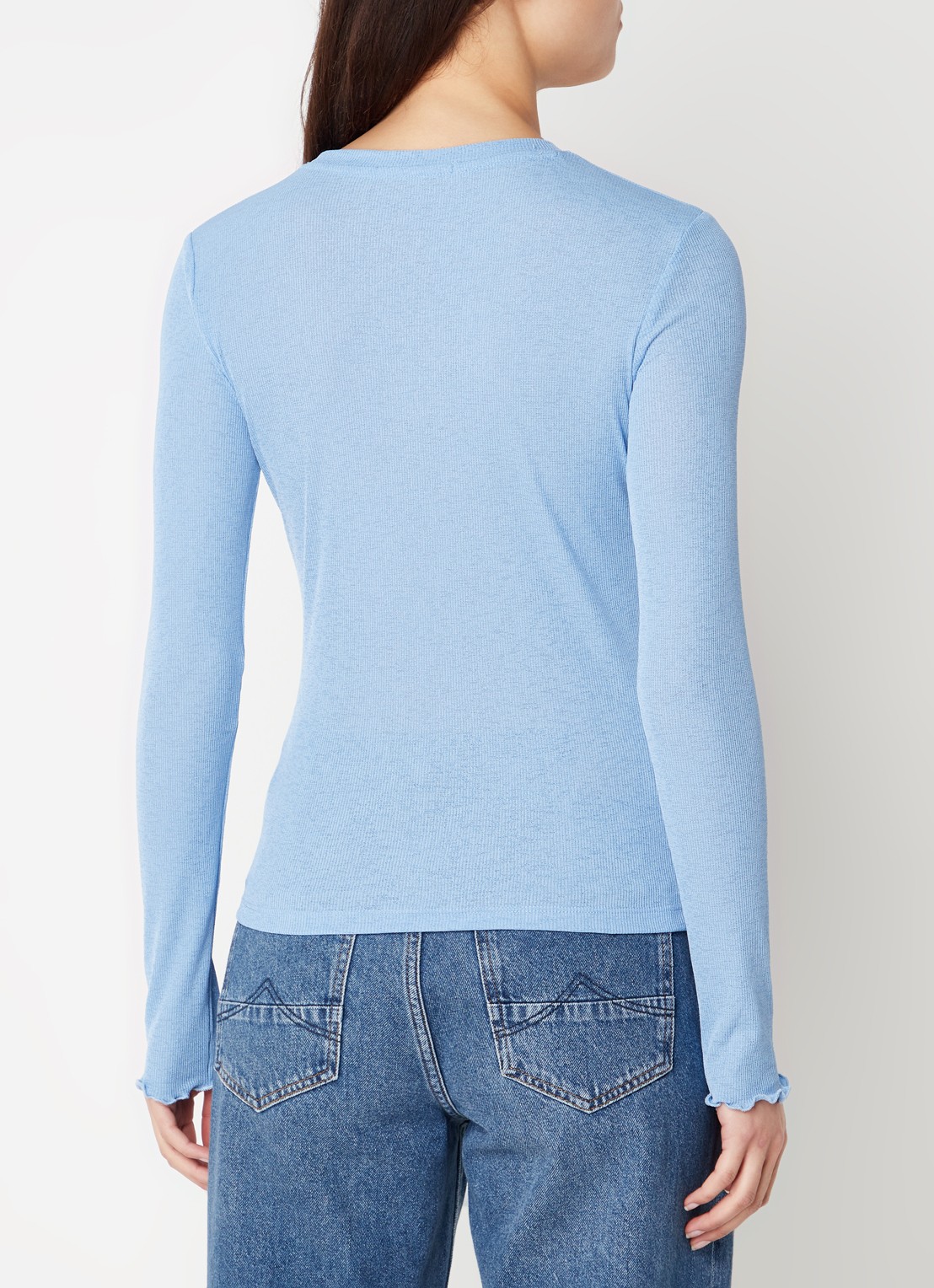 America Today Laia fijngebreide longsleeve met golvende zoom - achterkant middenblauw