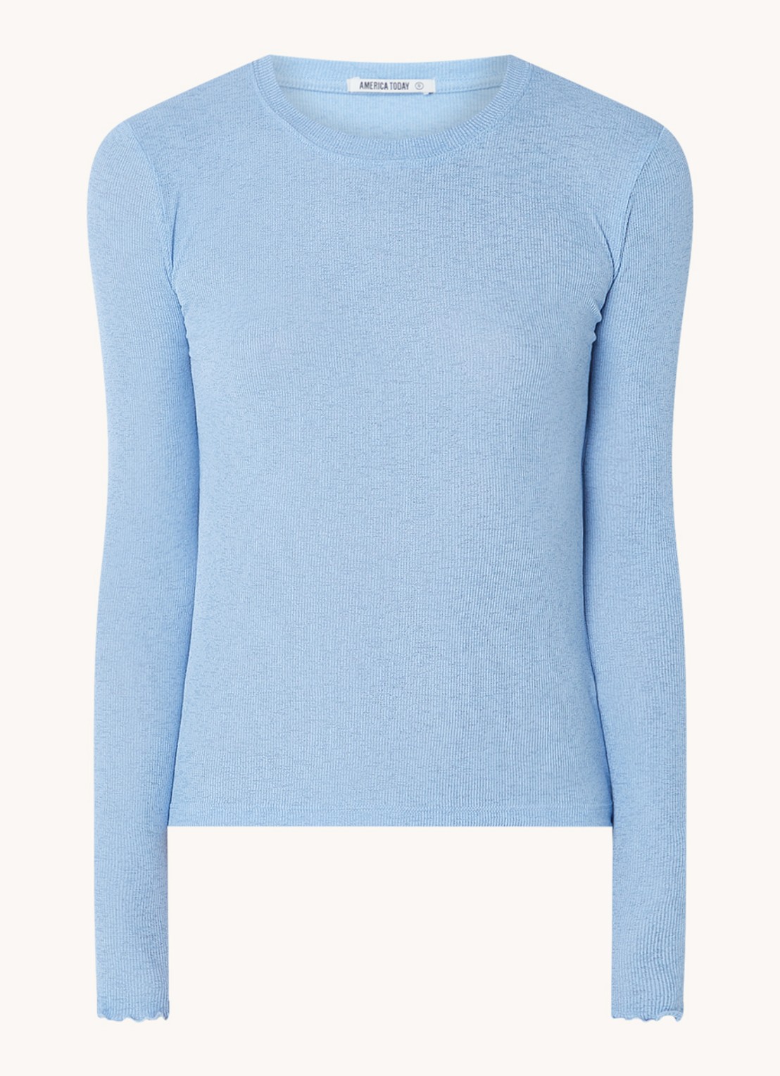 America Today Laia fijngebreide longsleeve met golvende zoom - voorkant 3 middenblauw