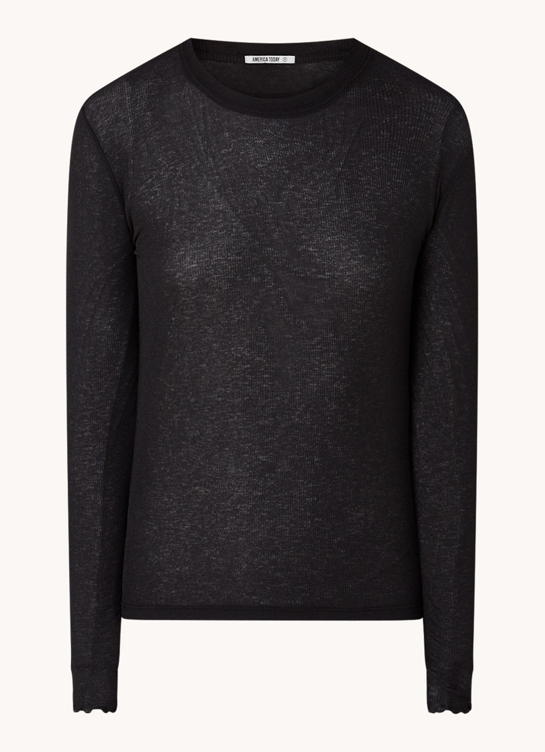 America Today Laia fijngebreide longsleeve met golvende zoom - voorkant 2 zwart