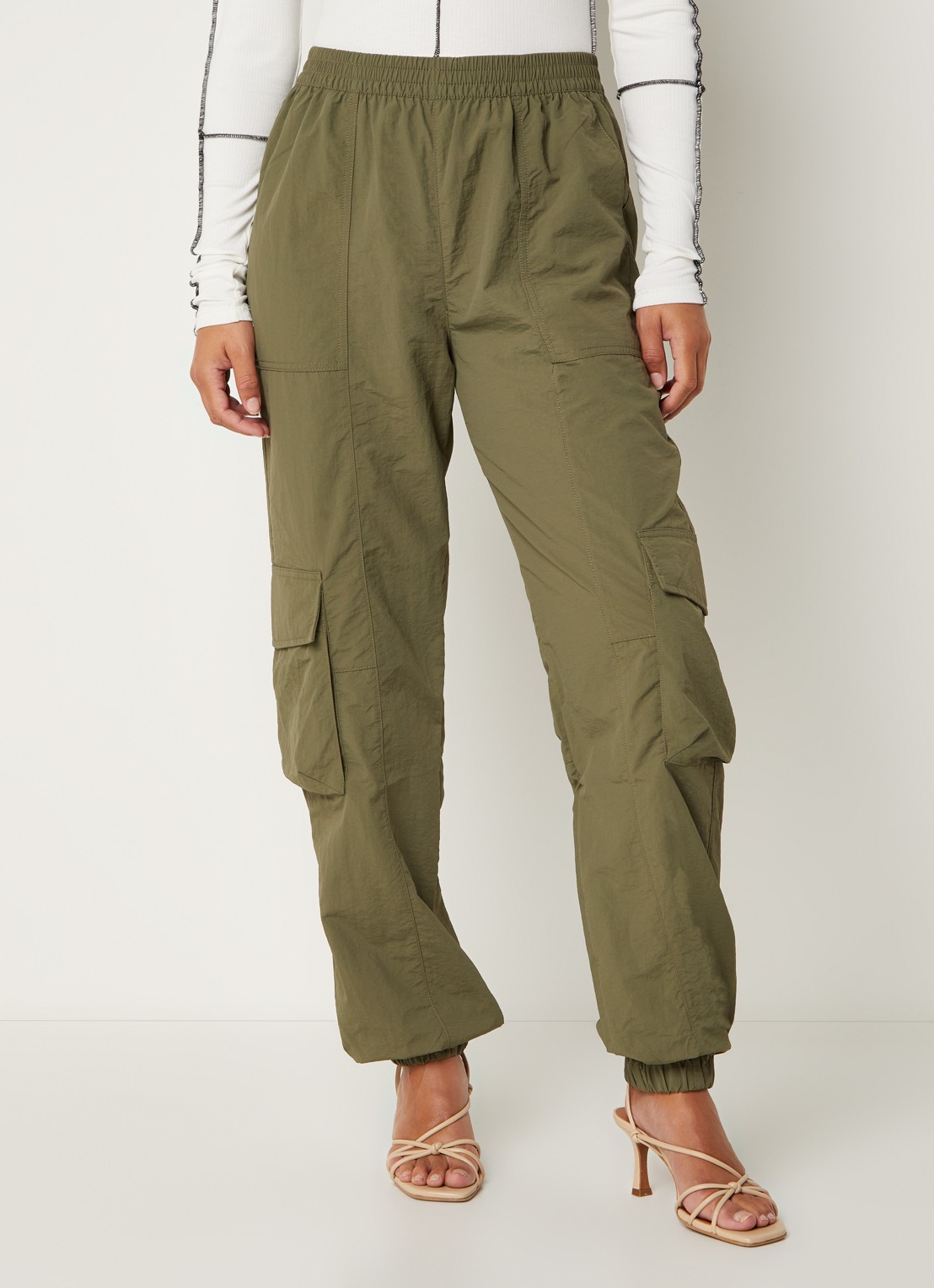 America Today Perry high waist tapered fit cargobroek  - detail 2 legergroen