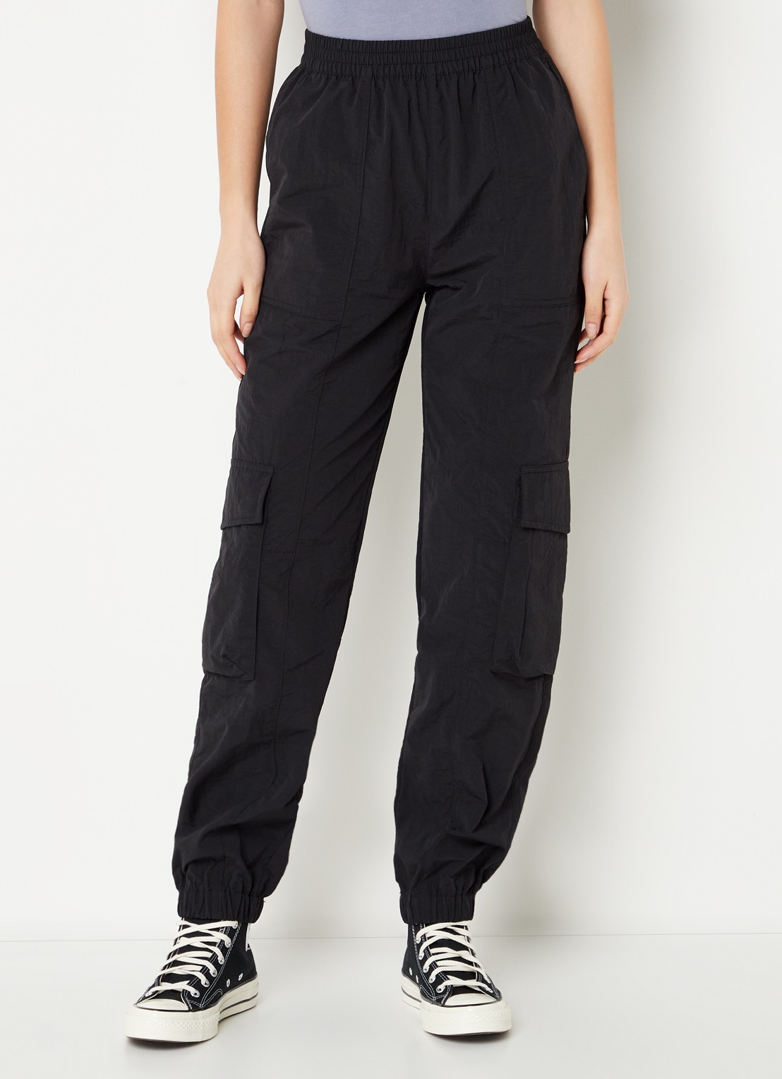 America Today Perry high waist tapered fit cargobroek  - detail 3 zwart