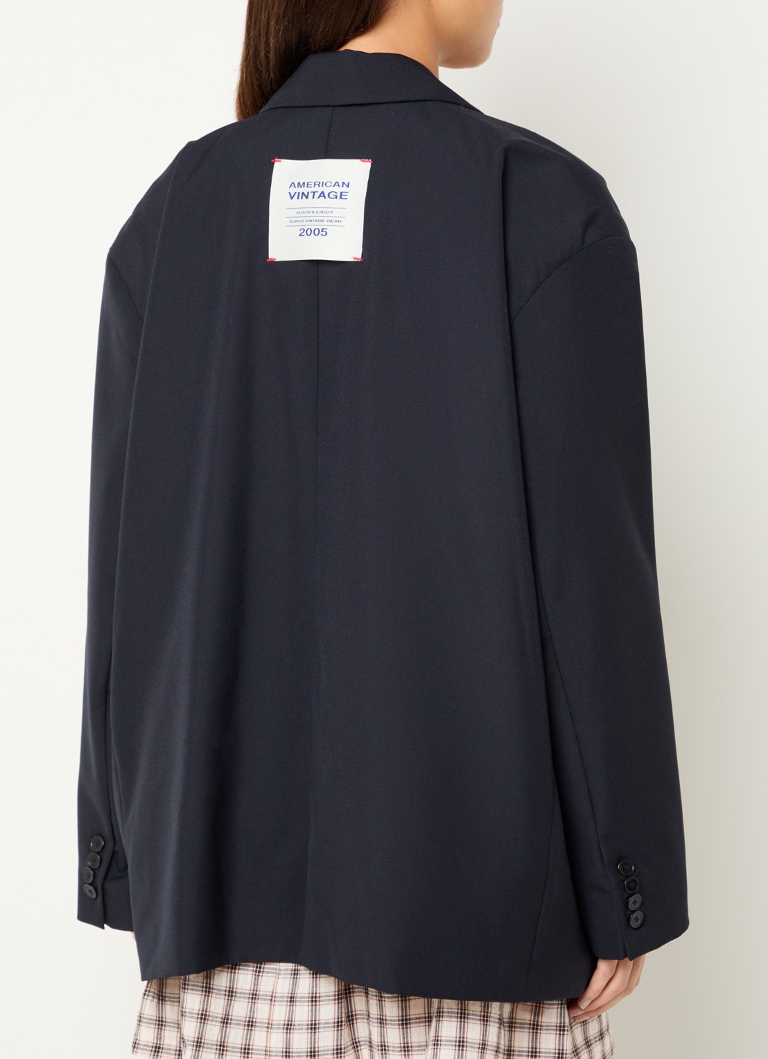 American Vintage Ayany oversized blazer in wolblend met logopatch - achterkant 3 donkerblauw