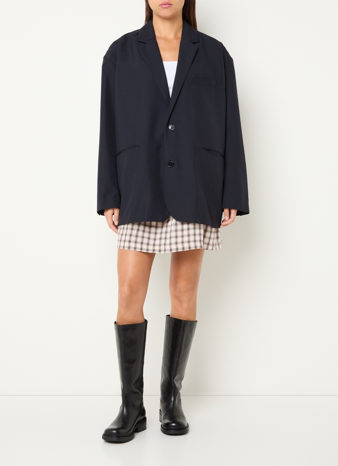 American Vintage Ayany oversized blazer in wolblend met logopatch - voorkant 2 donkerblauw