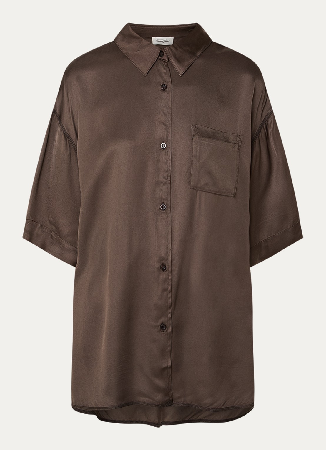 American Vintage Bovalow blouse van satijn - voorkant donkerbruin