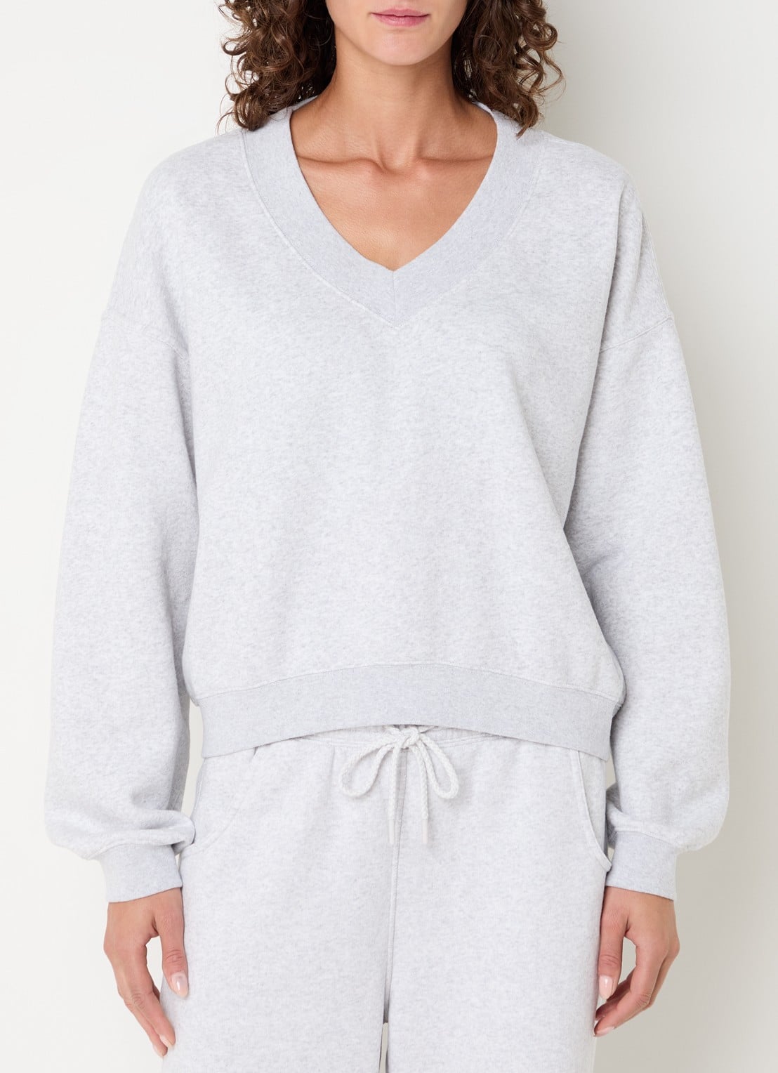 American Vintage Chine sweater met V-hals - detail grijsmele