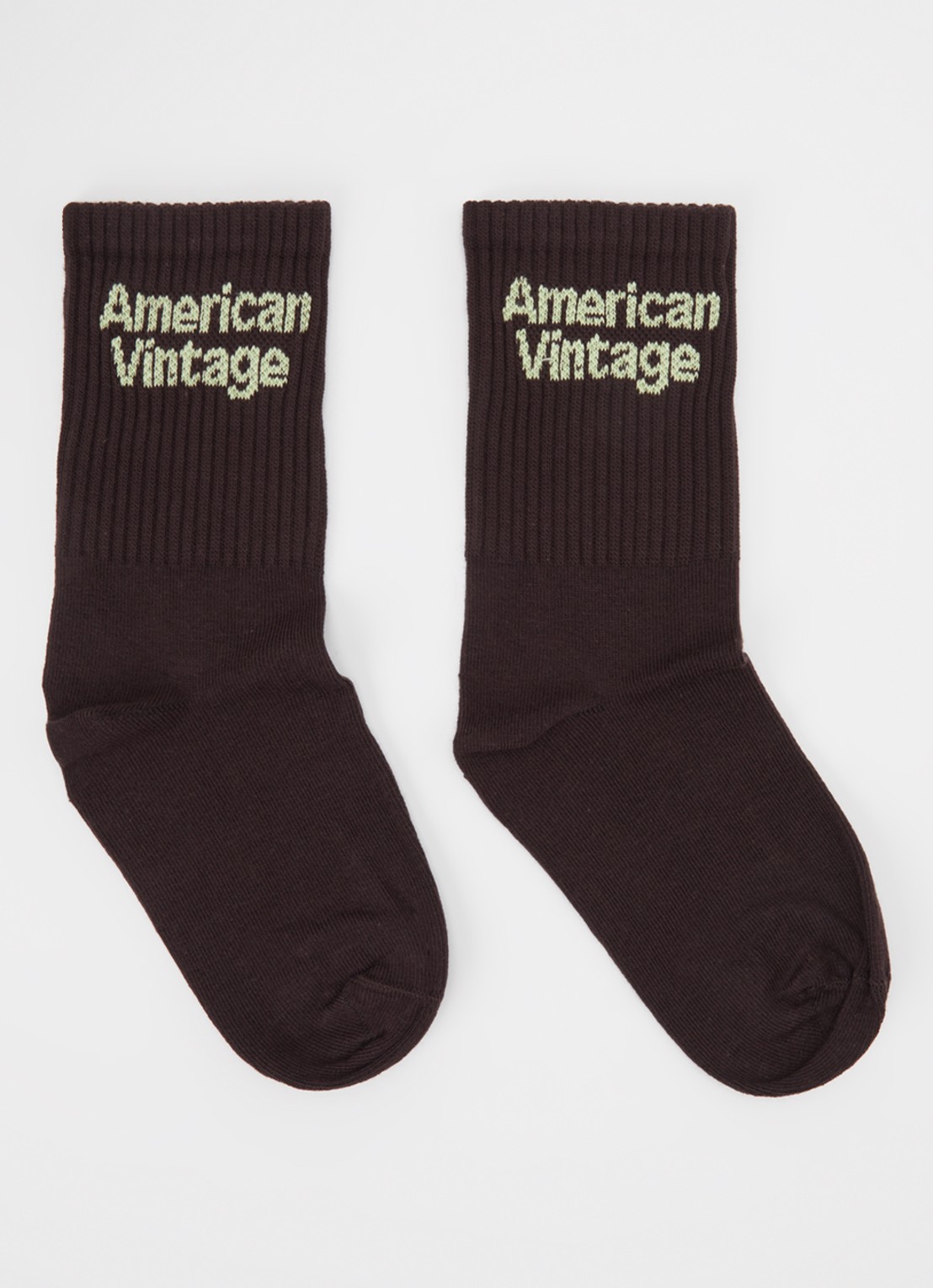 American Vintage Clypsun sokken in wolblend met logo - voorkant donkerbruin