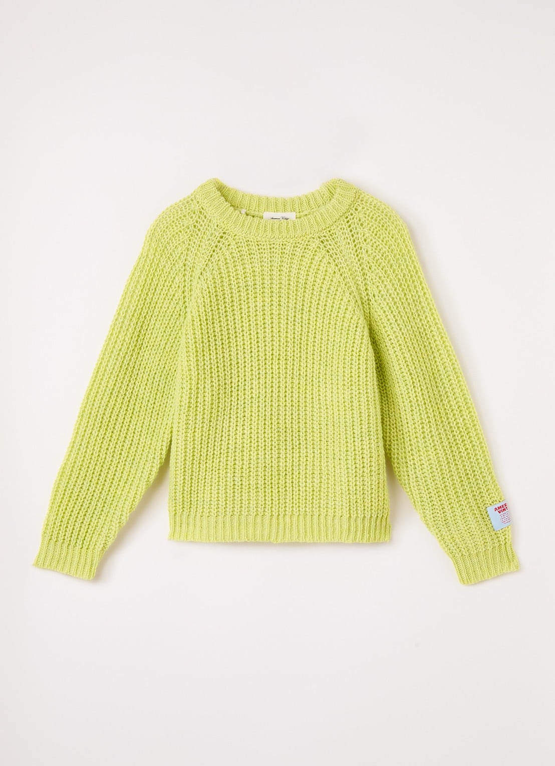 American Vintage Cyrob grofgebreide trui van wol - voorkant 2 lime