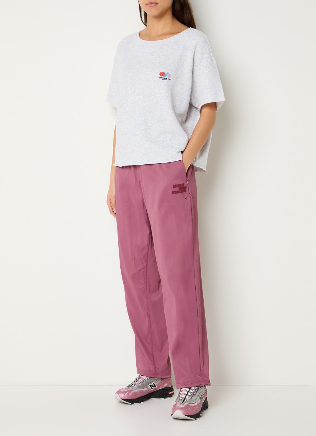 American Vintage Dyffow high waist sport broek met logo en ritszakken - voorkant 3 roze