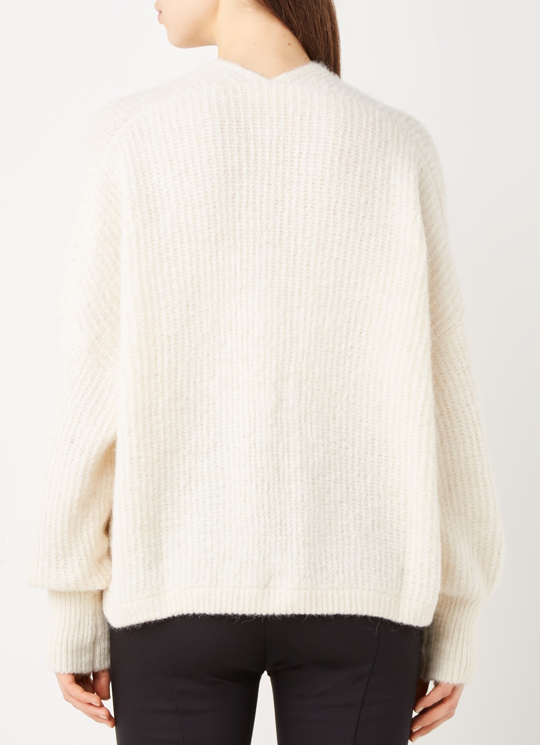 American Vintage East grofgebreid openvallend vest in alpaca wolblend - achterkant gebroken wit