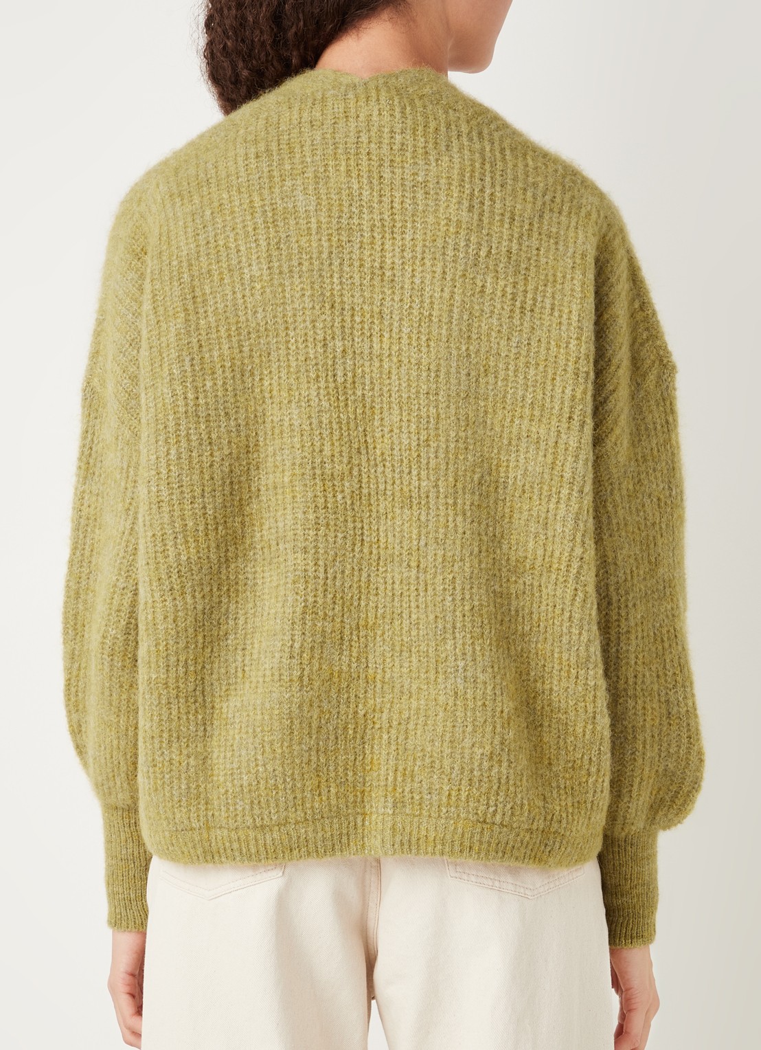 American Vintage East grofgebreid openvallend vest in alpaca wolblend - achterkant 4 mosgroen