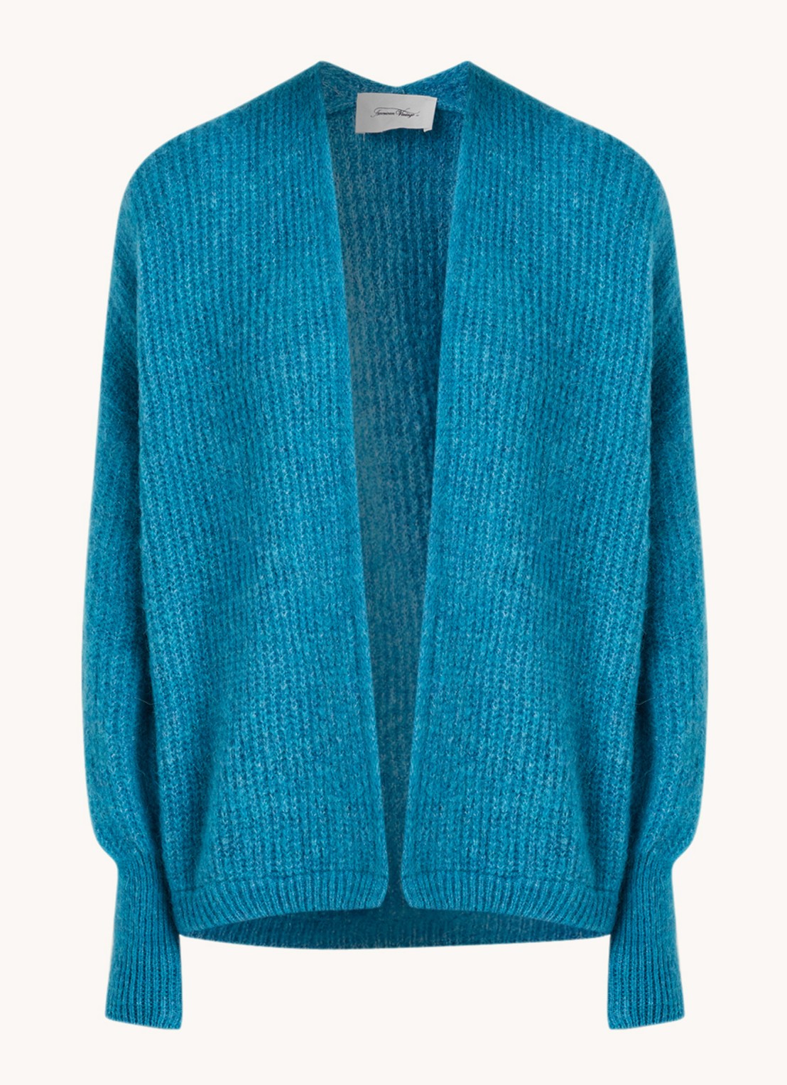 American Vintage East grofgebreid openvallend vest in alpaca wolblend - voorkant zeegroen