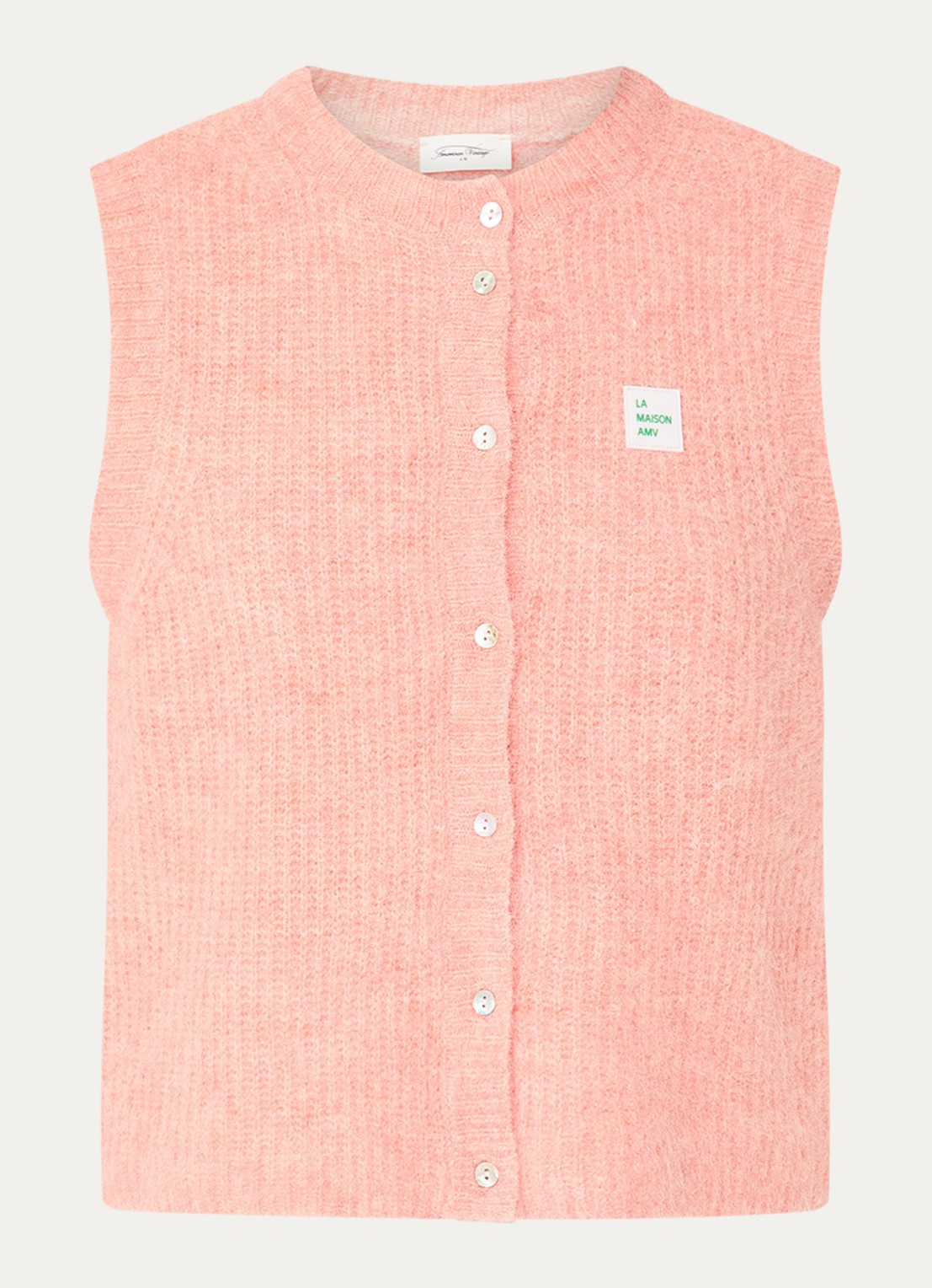 American Vintage Fijngebreid gilet in alpaca wolblend - voorkant 2 abrikoos