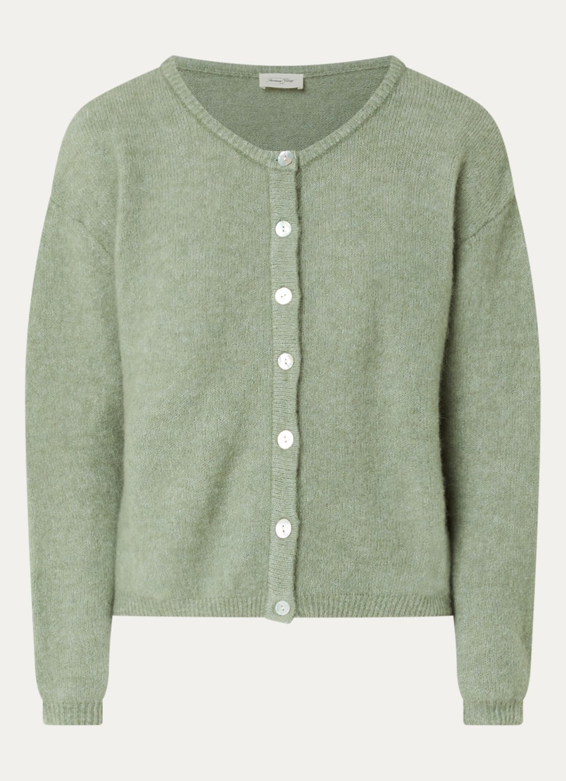 American Vintage Fijngebreid vest in alpaca wolblend - voorkant 2 lindegroen