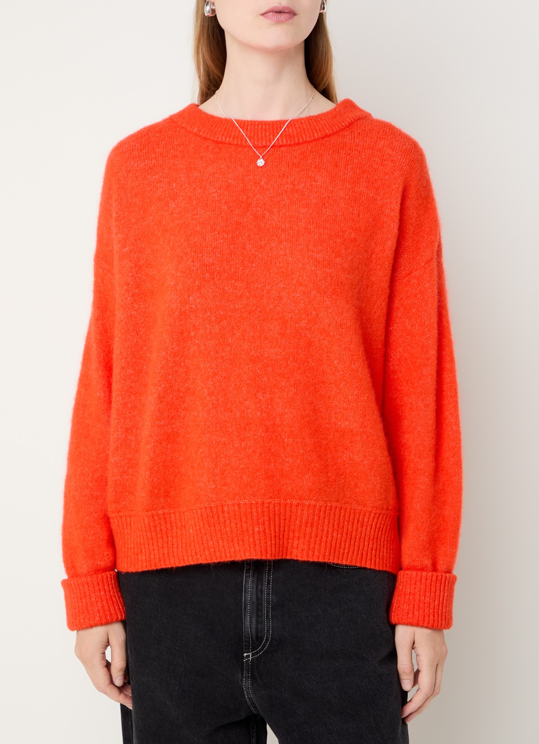 American Vintage Fijngebreide pullover in wolblend - detail 2 oranjerood