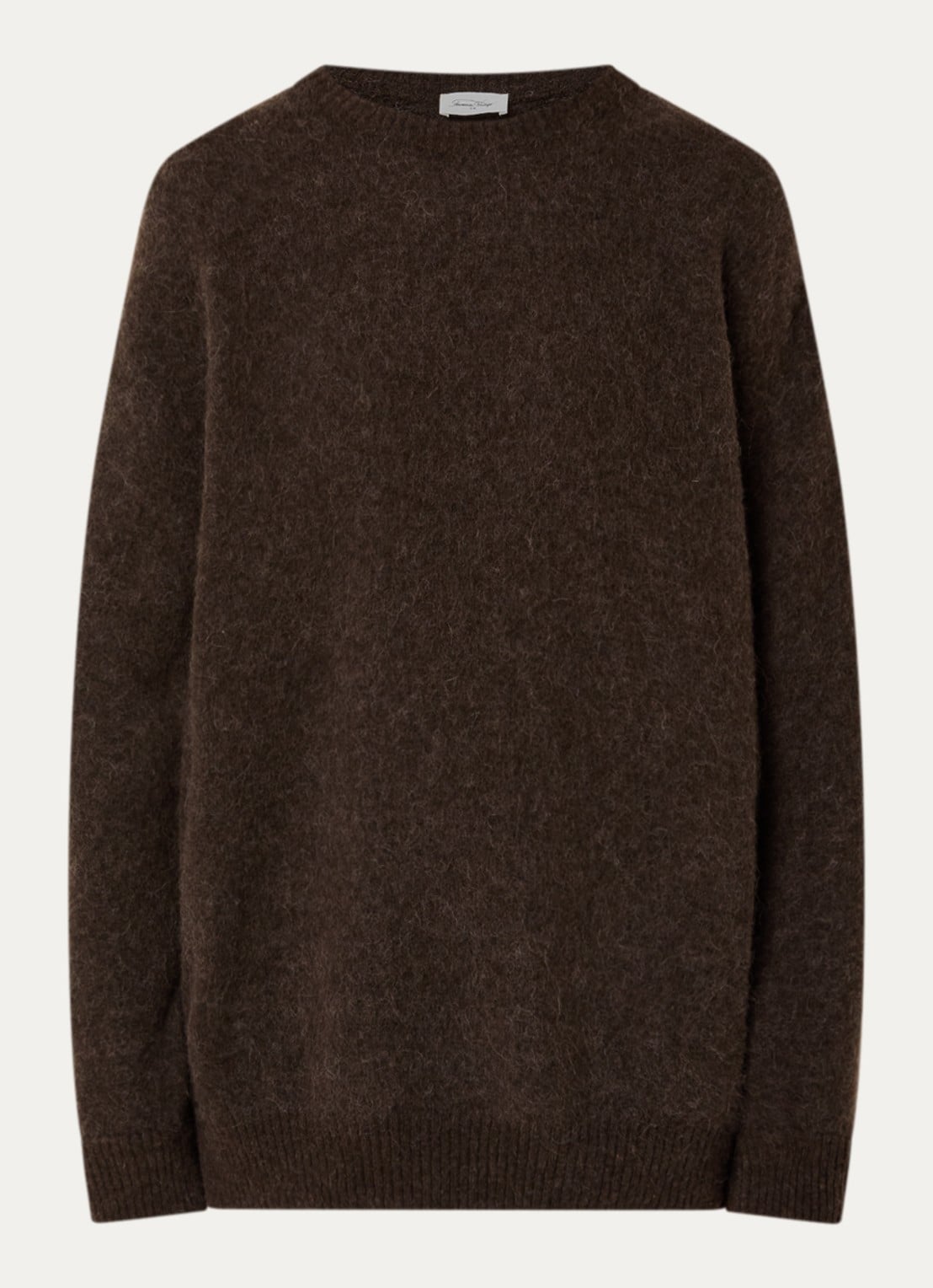American Vintage Fijngebreide trui in alpaca wolblend met ronde hals - voorkant 3 donkerbruin