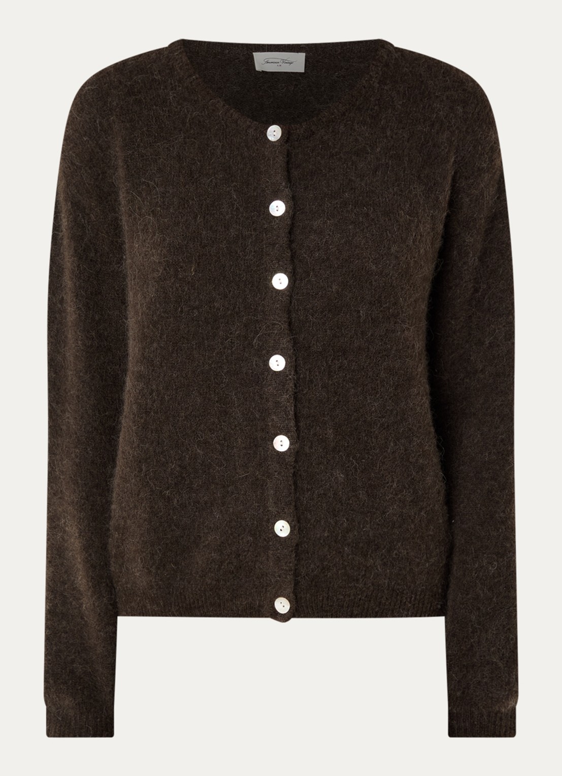 American Vintage Fijngebreide trui in alpaca wolblend met ronde hals - voorkant donkerbruin