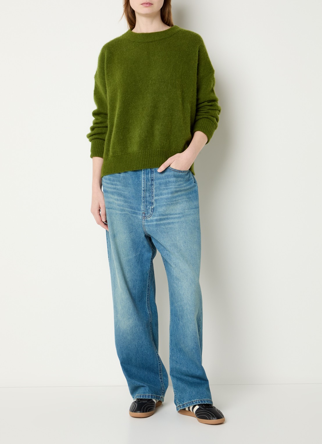 American Vintage Fijngebreide trui in alpaca wolblend - voorkant 2 groen
