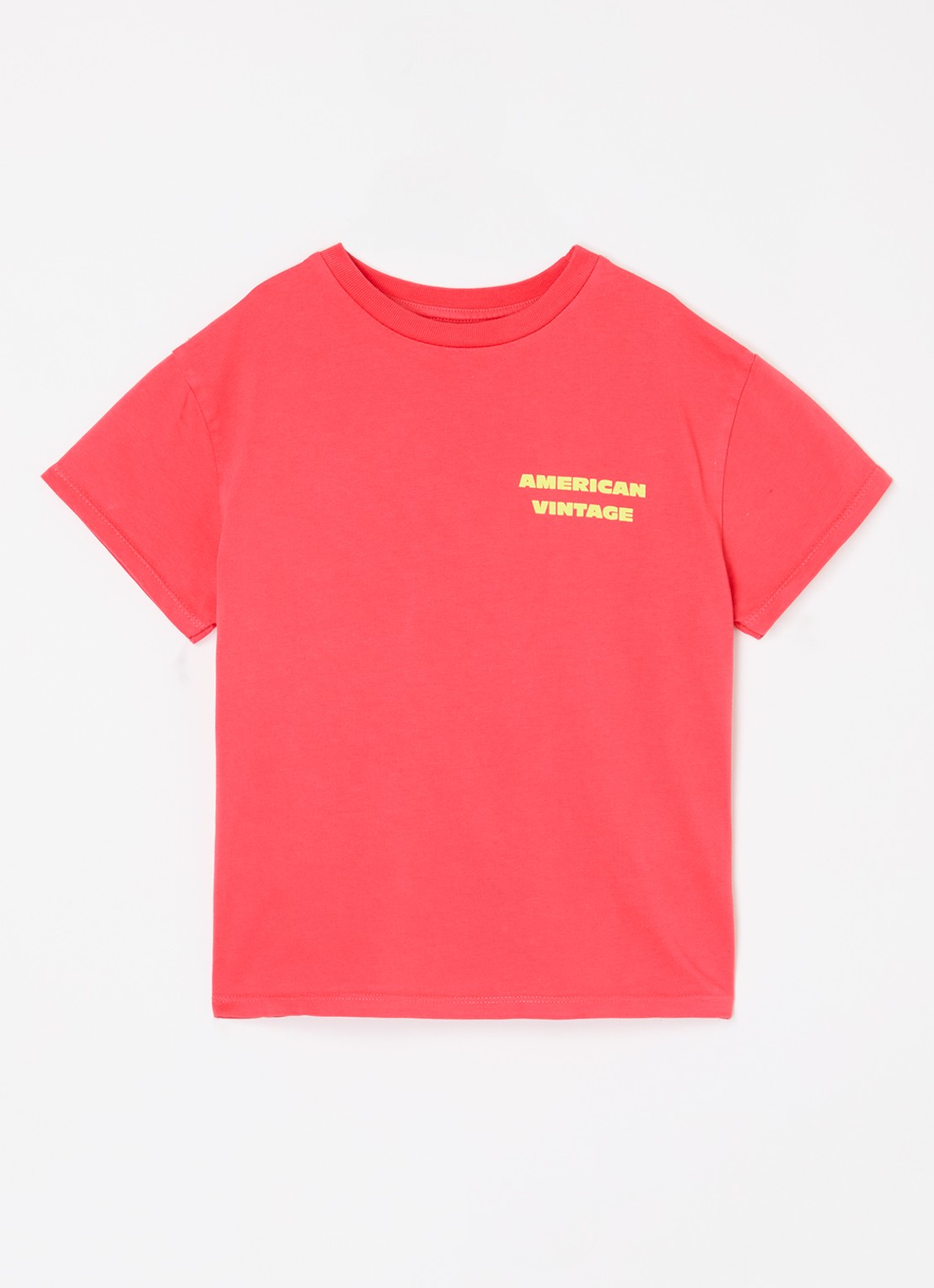 American Vintage Fiz Valley T-shirt met logoprint - voorkant koraalrood