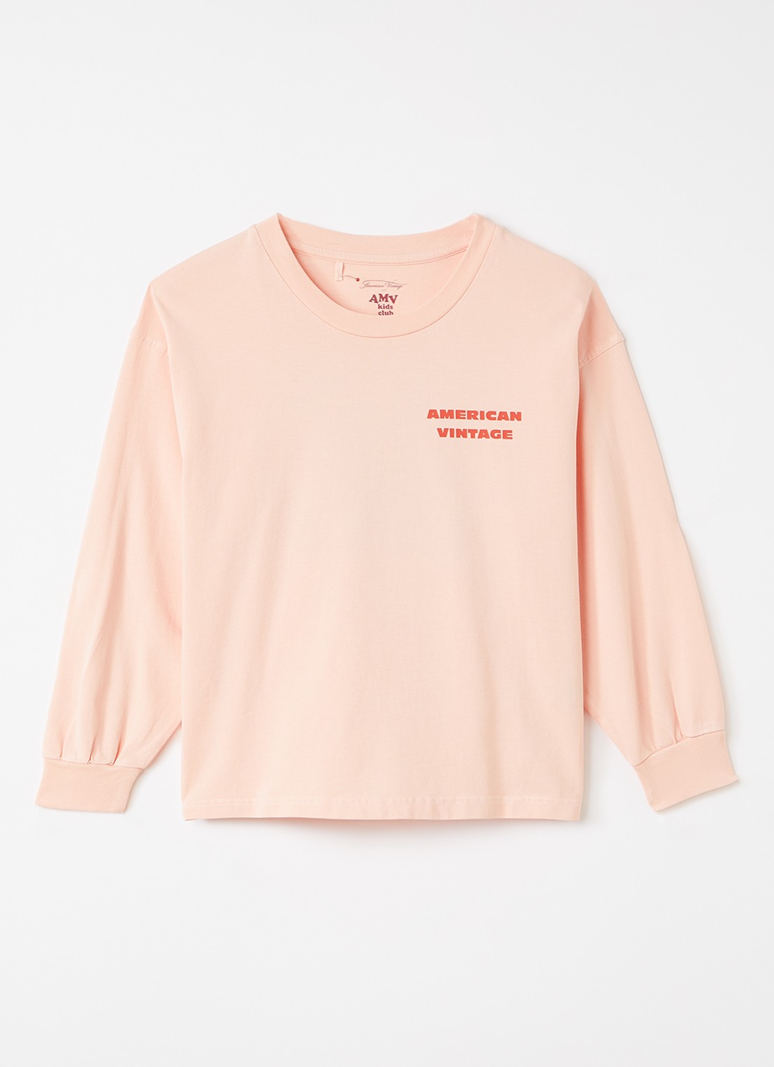 American Vintage Fizvaley longsleeve met logo- en backprint - voorkant 2 zalmroze