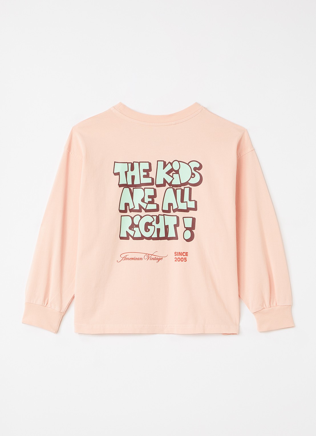 American Vintage Fizvaley longsleeve met logo- en backprint - voorkant 3 zalmroze