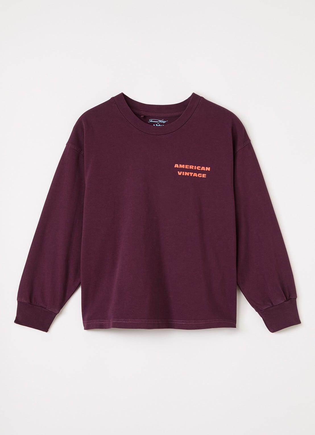 American Vintage Fizvalley longsleeve met logo- en backprint - voorkant 2 aubergine