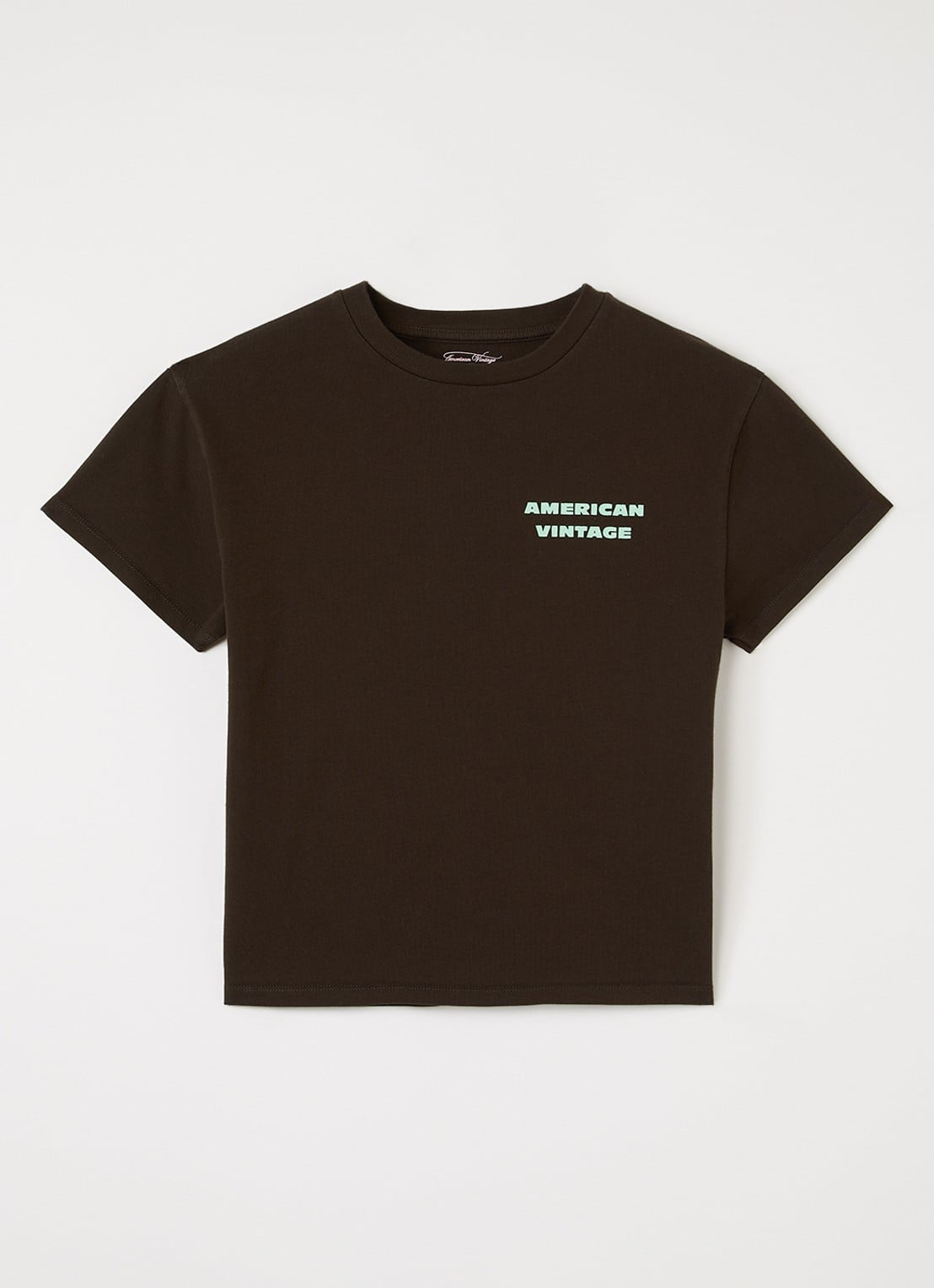 American Vintage Fizvalley T-shirt met logo- en backprint - voorkant chocoladebruin
