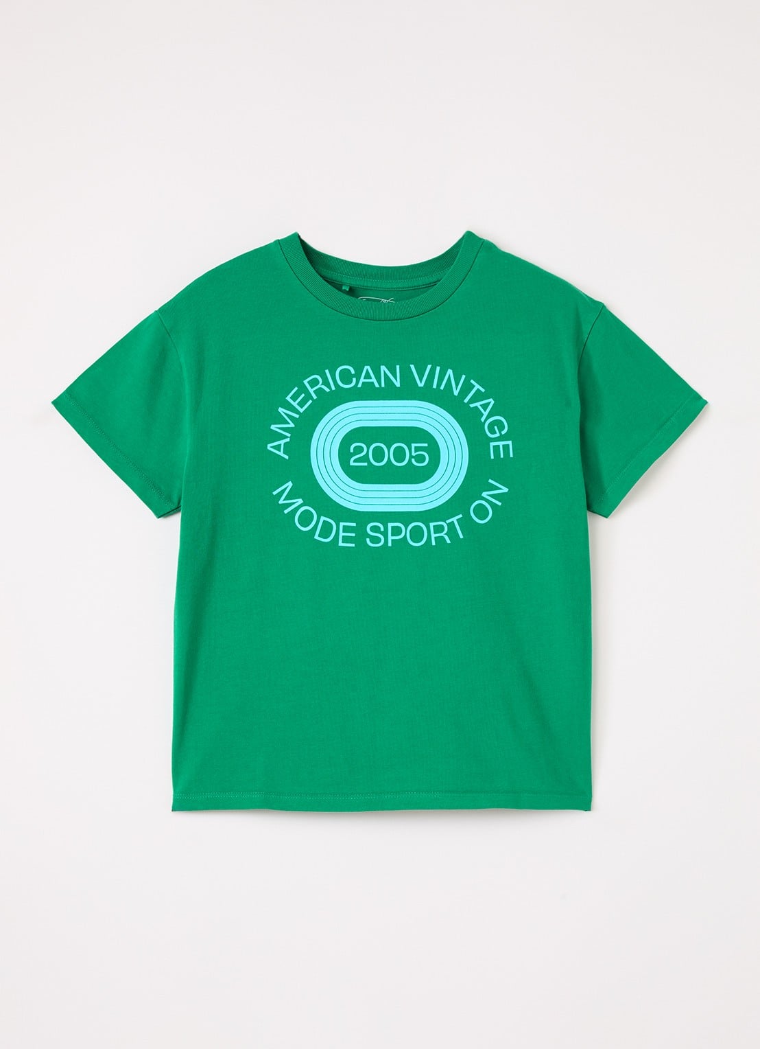 American Vintage Fizvalley T-shirt met logo- en backprint - voorkant mint