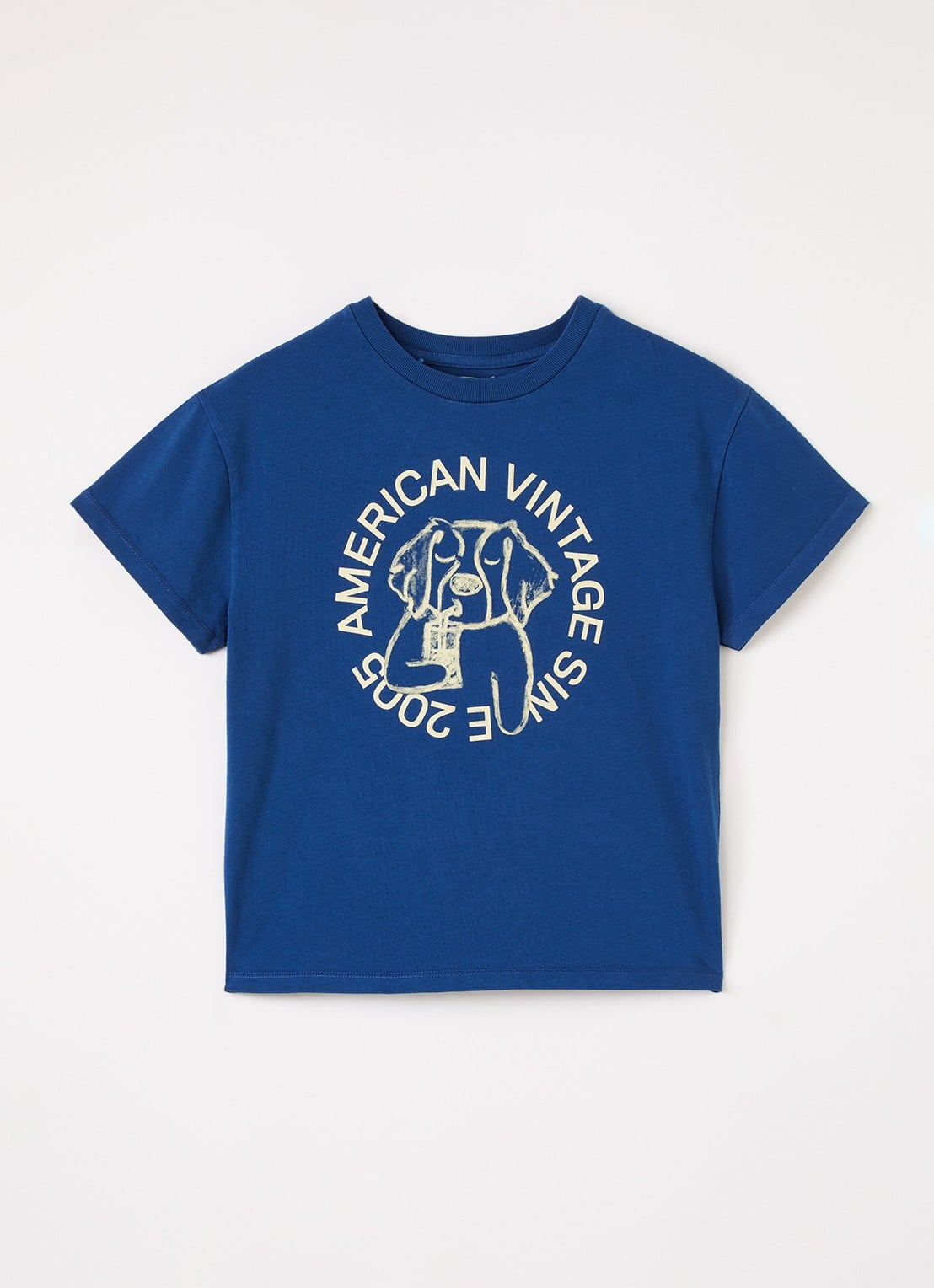 American Vintage Fizvalley T-shirt met logo- en backprint - voorkant indigo