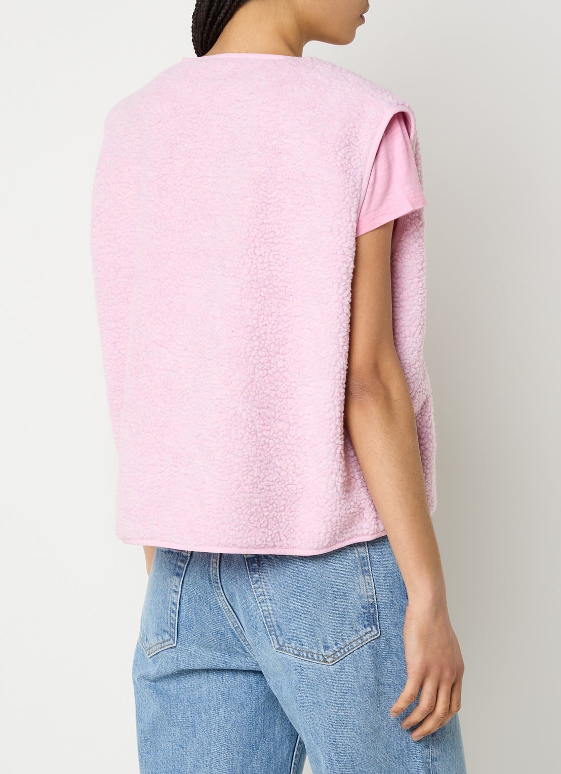 American Vintage Gilet van teddy met ritszakken - achterkant roze