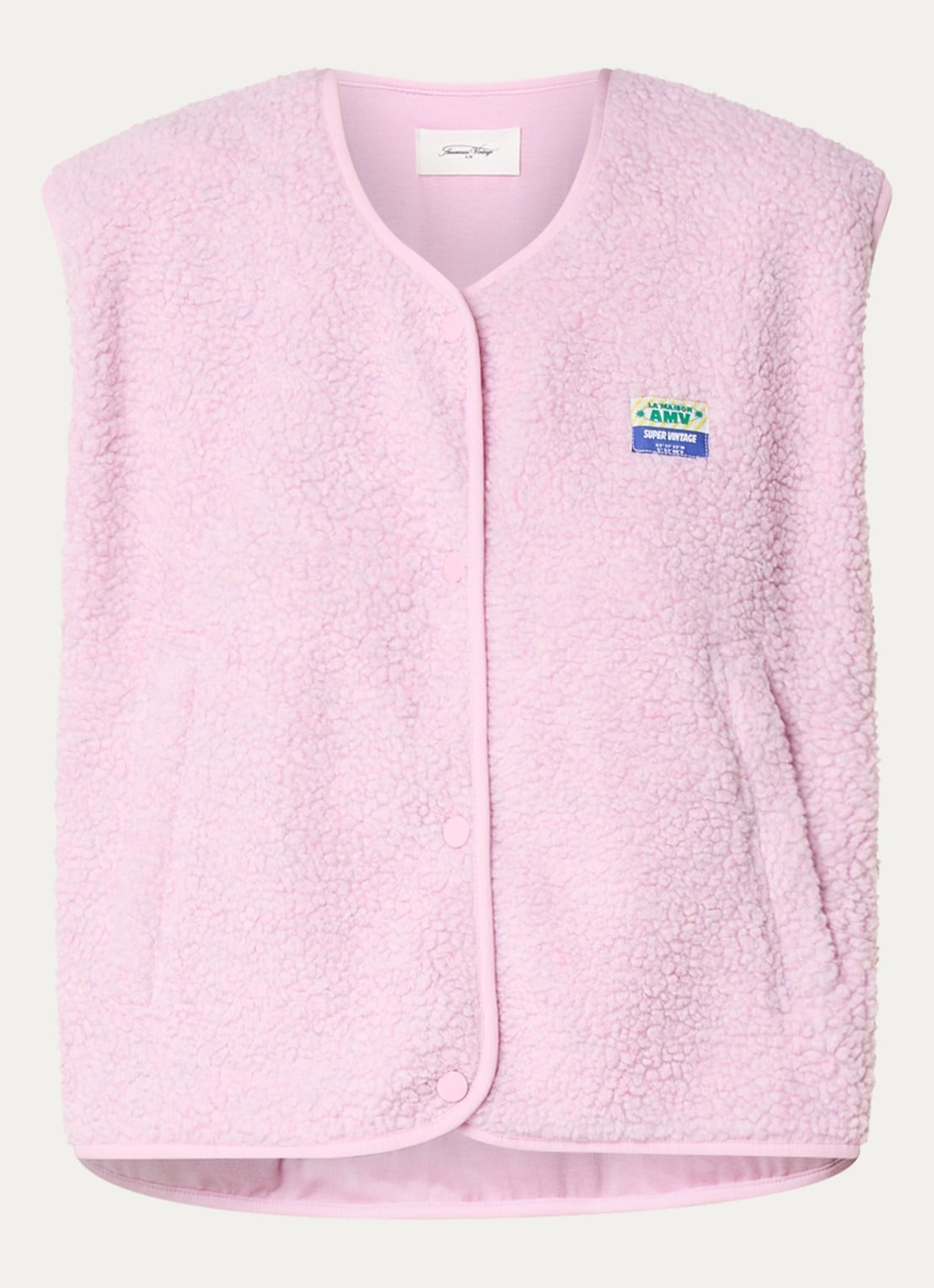American Vintage Gilet van teddy met ritszakken - voorkant 3 roze
