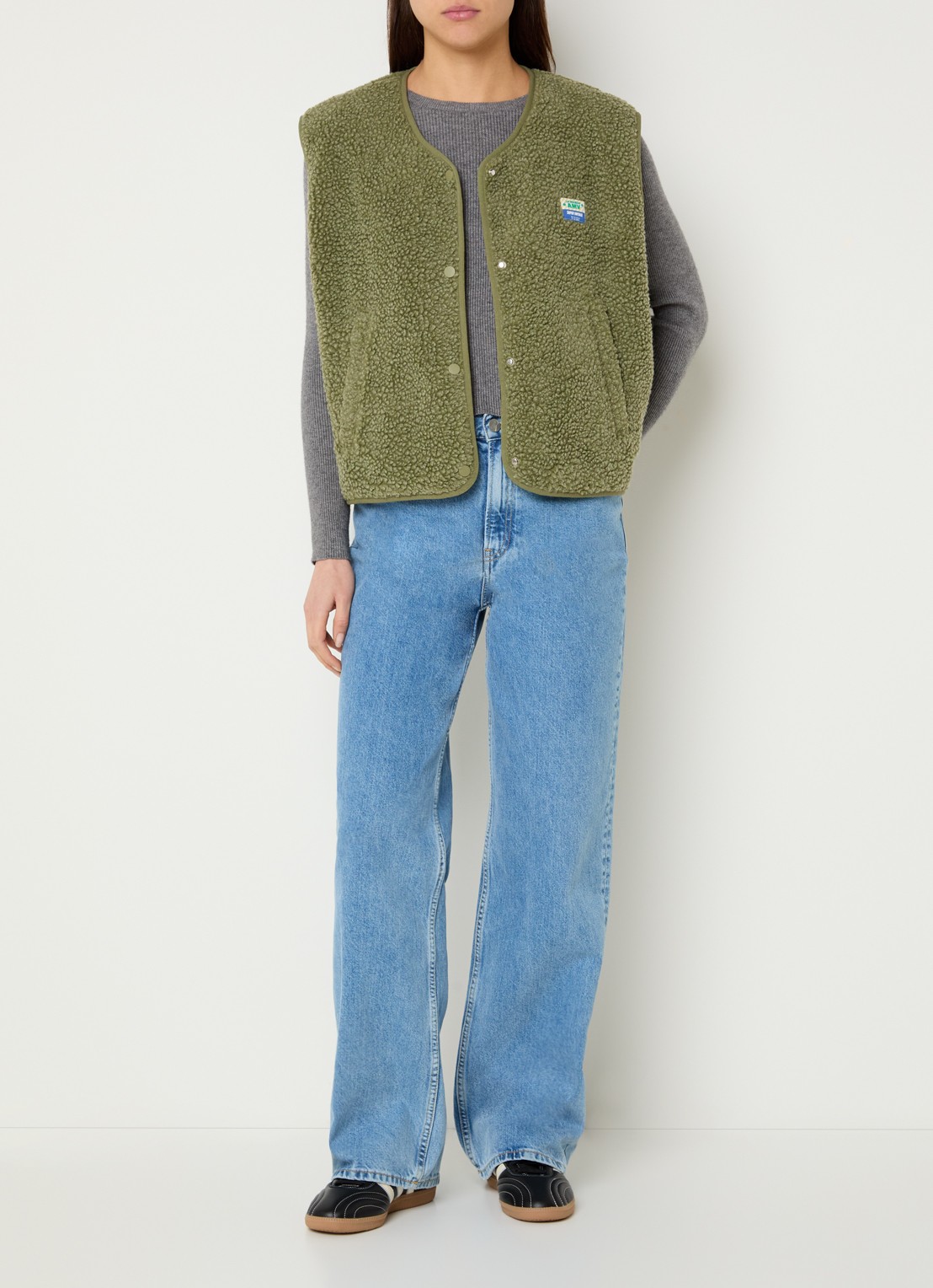 American Vintage Hoktown gilet van teddy met ritszakken - voorkant 4 khaki